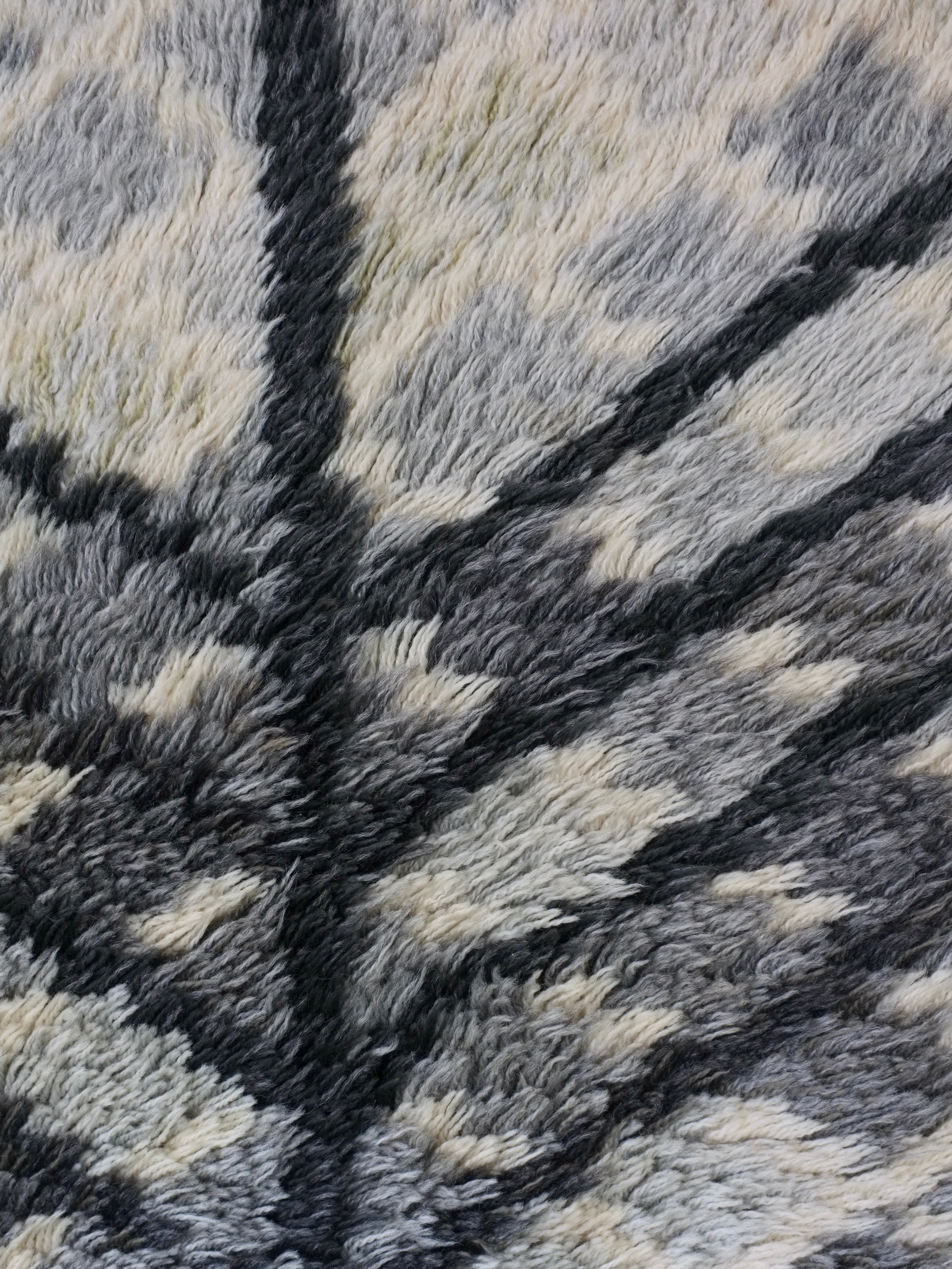Mid-Century Gray Wool Rya Rug, Sweden, 1960s