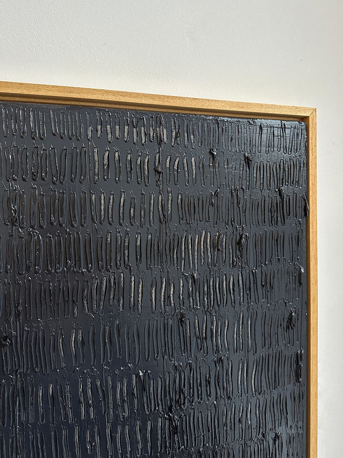 Payne's Grey - Turf Series' Painting — close-up of textured black surface in wooden frame