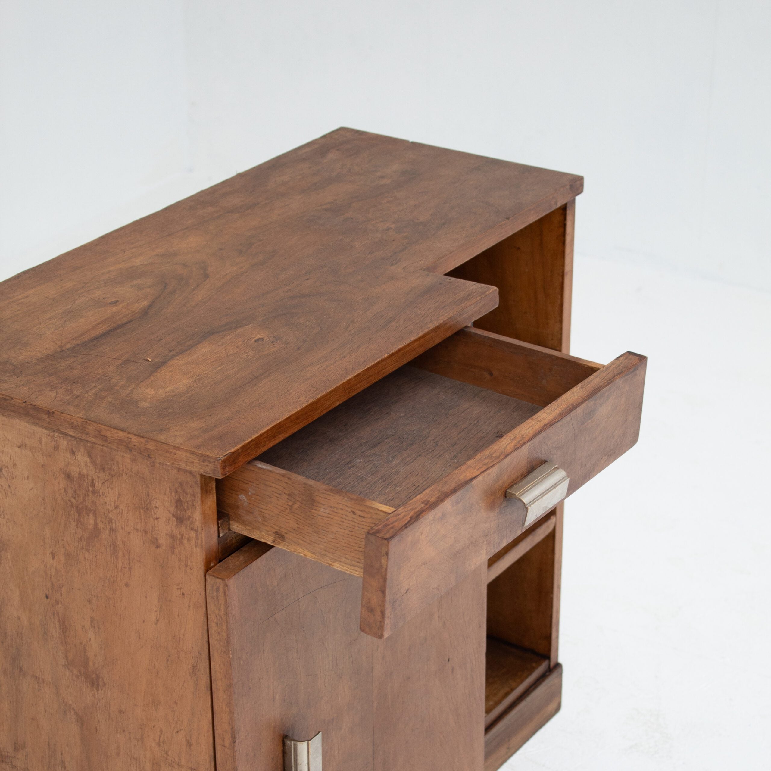 Art Deco Nightstand with Chrome Handles — close-up