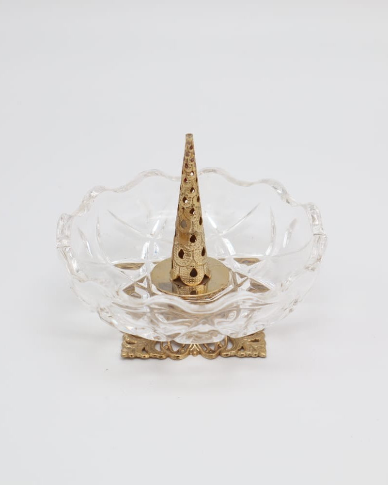 Vintage Killarney Crystal Ring Holder with Gold-Tone Accents (c. 1990) by Forma Finds | The Oblist