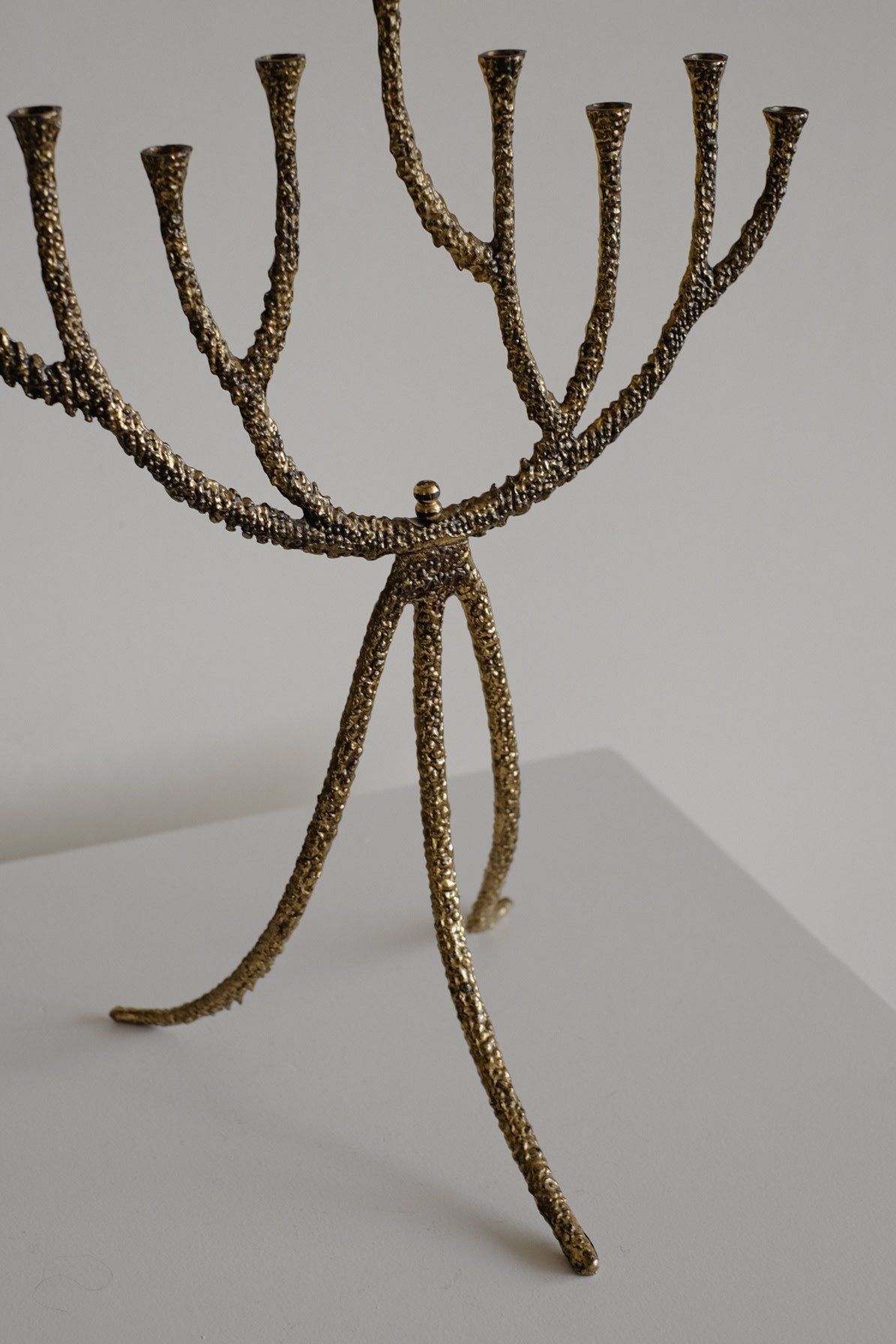 Rare Mid-Century Brutalist Bronze Candelabra — side angle