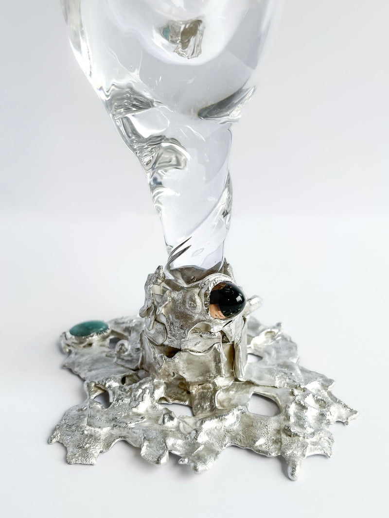 Jewelled Goblet no. 6 x Lindsey Fontijn — close-up of silver base with gemstones