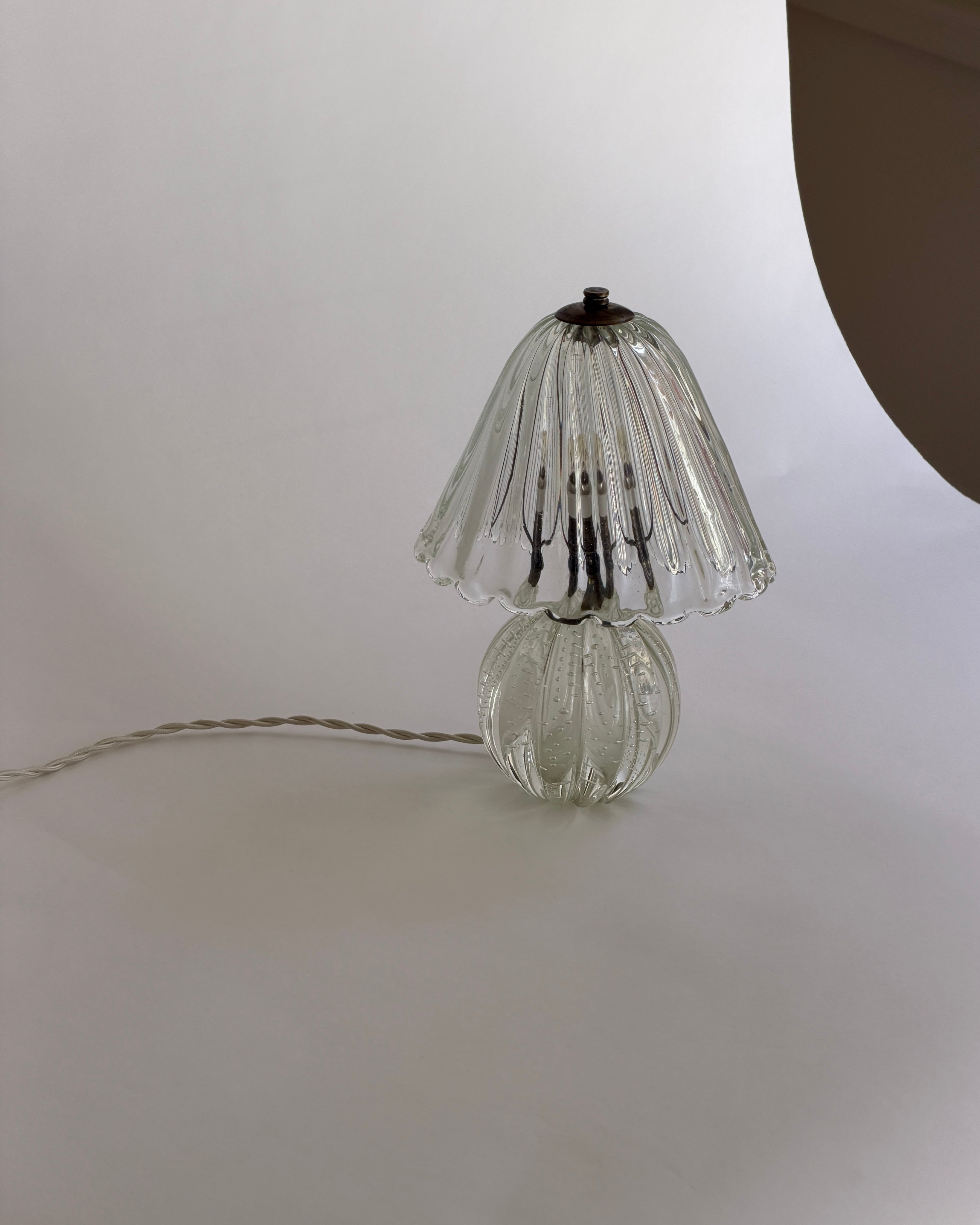 Vintage clear Murano glass table lamp  — close-up