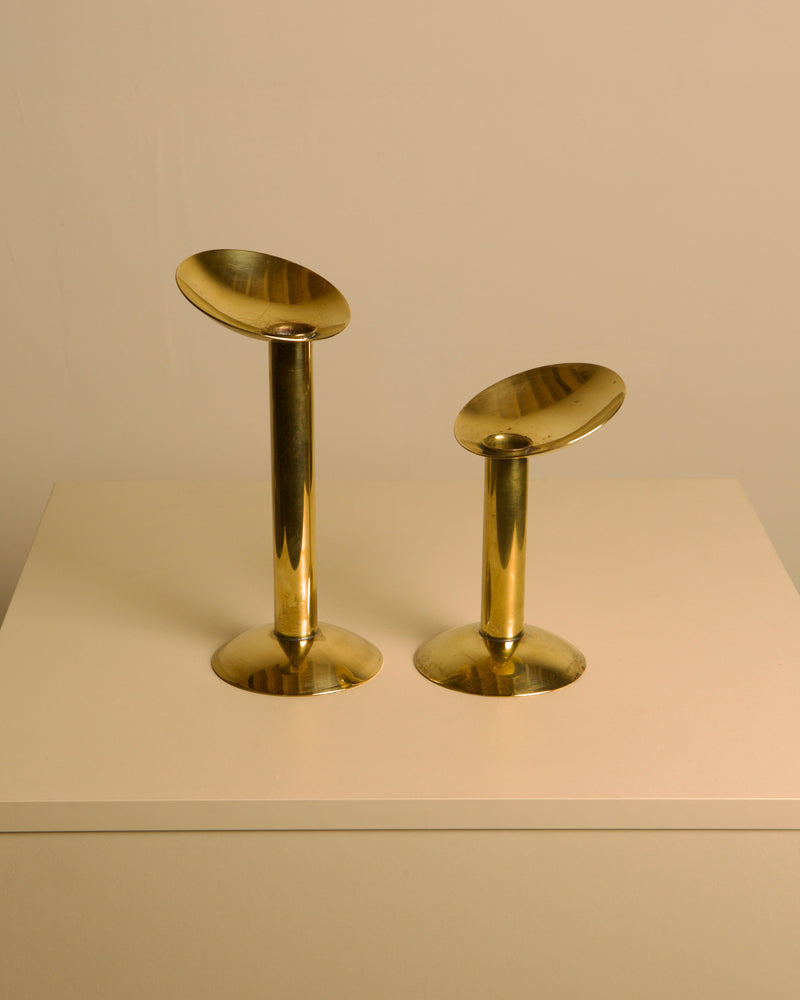 Pair of Danish Brass Candleholders 1960s by Treaptyque | The Oblist — polished brass finish