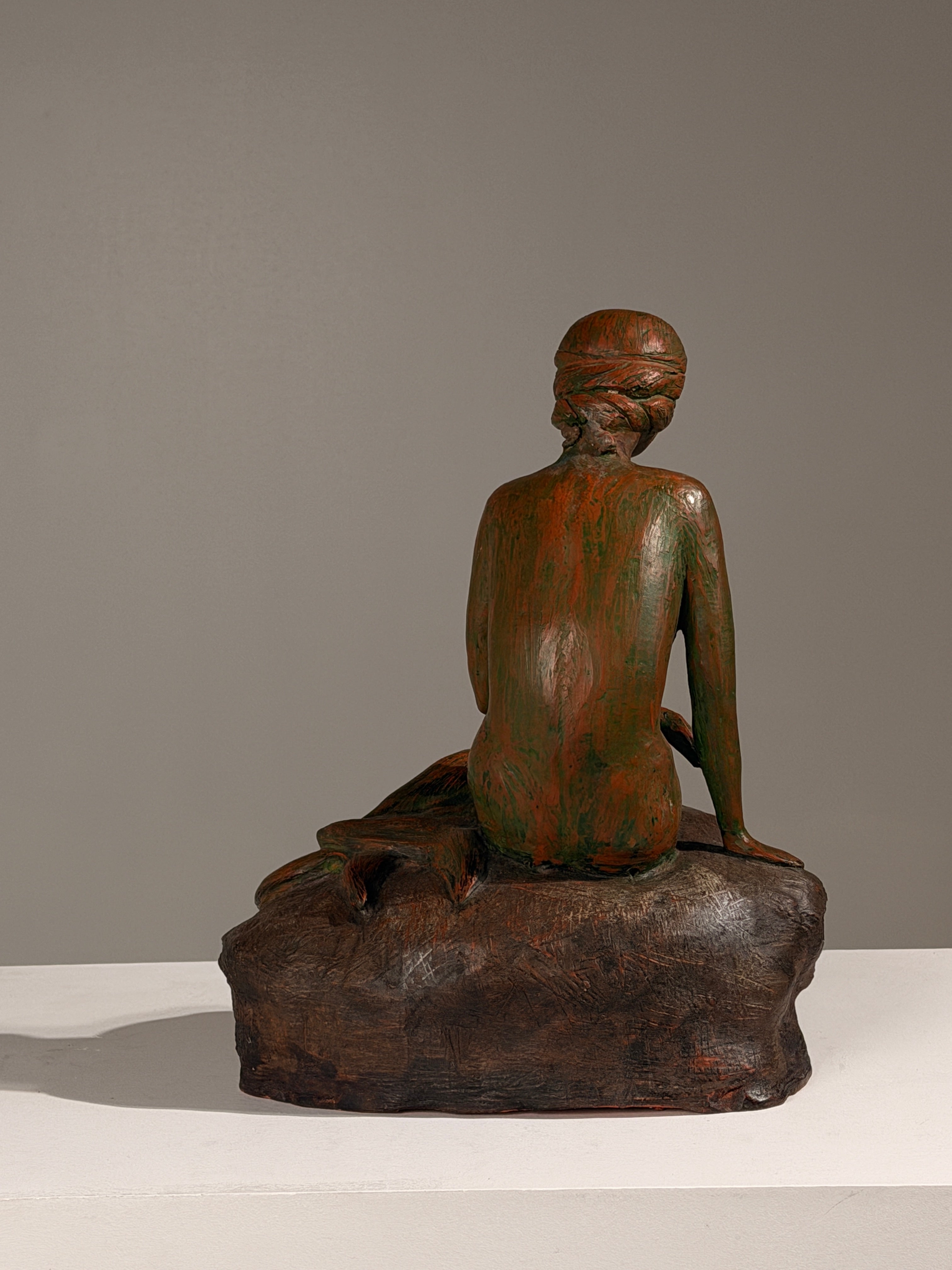 Seated female nude on a rock, terracotta, G. Lenaerts, circa 1930 — lifestyle setting