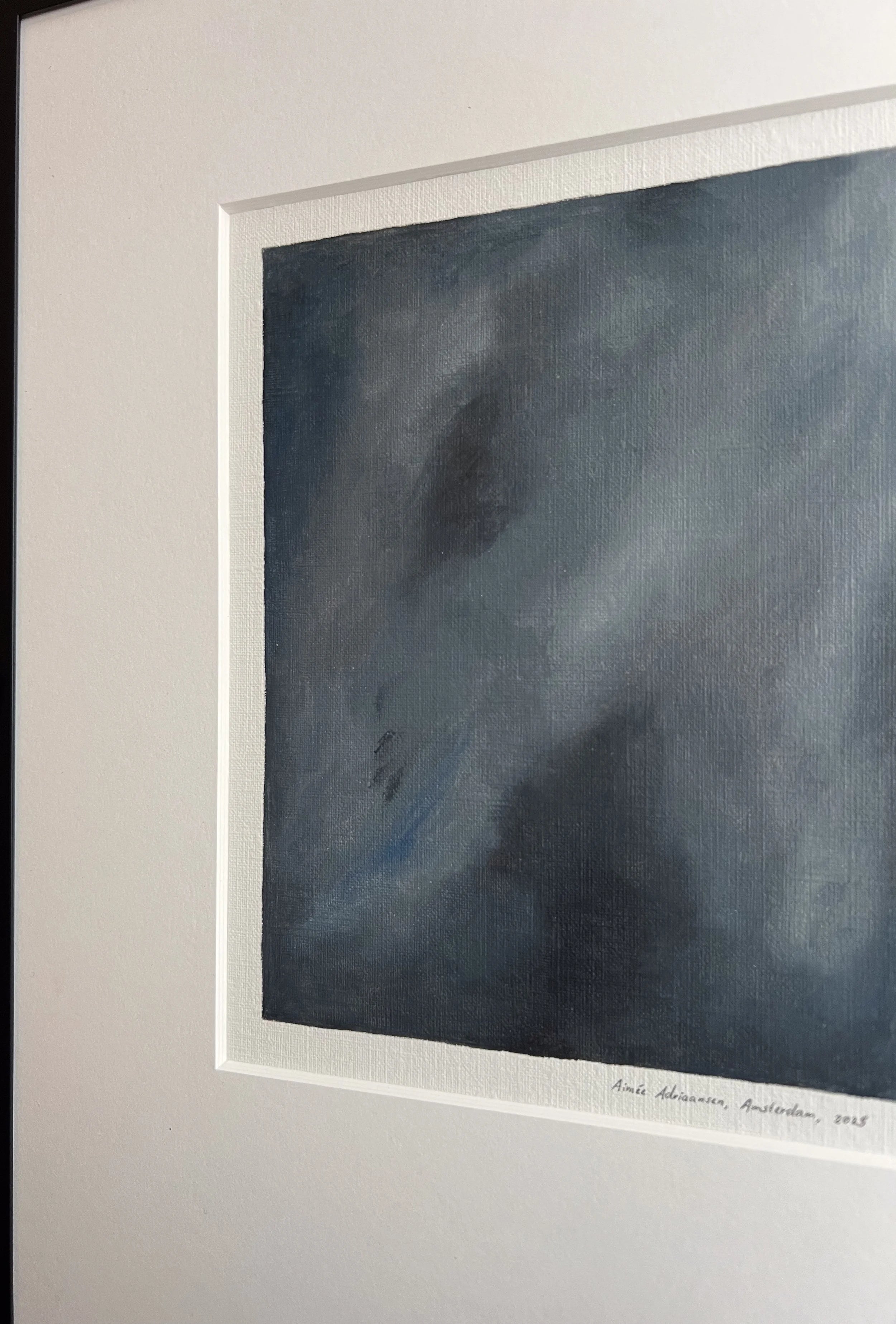 Oil painting on paper - 15 - by Aimée Adriaansen (2025) — side angle showing dark blue tones