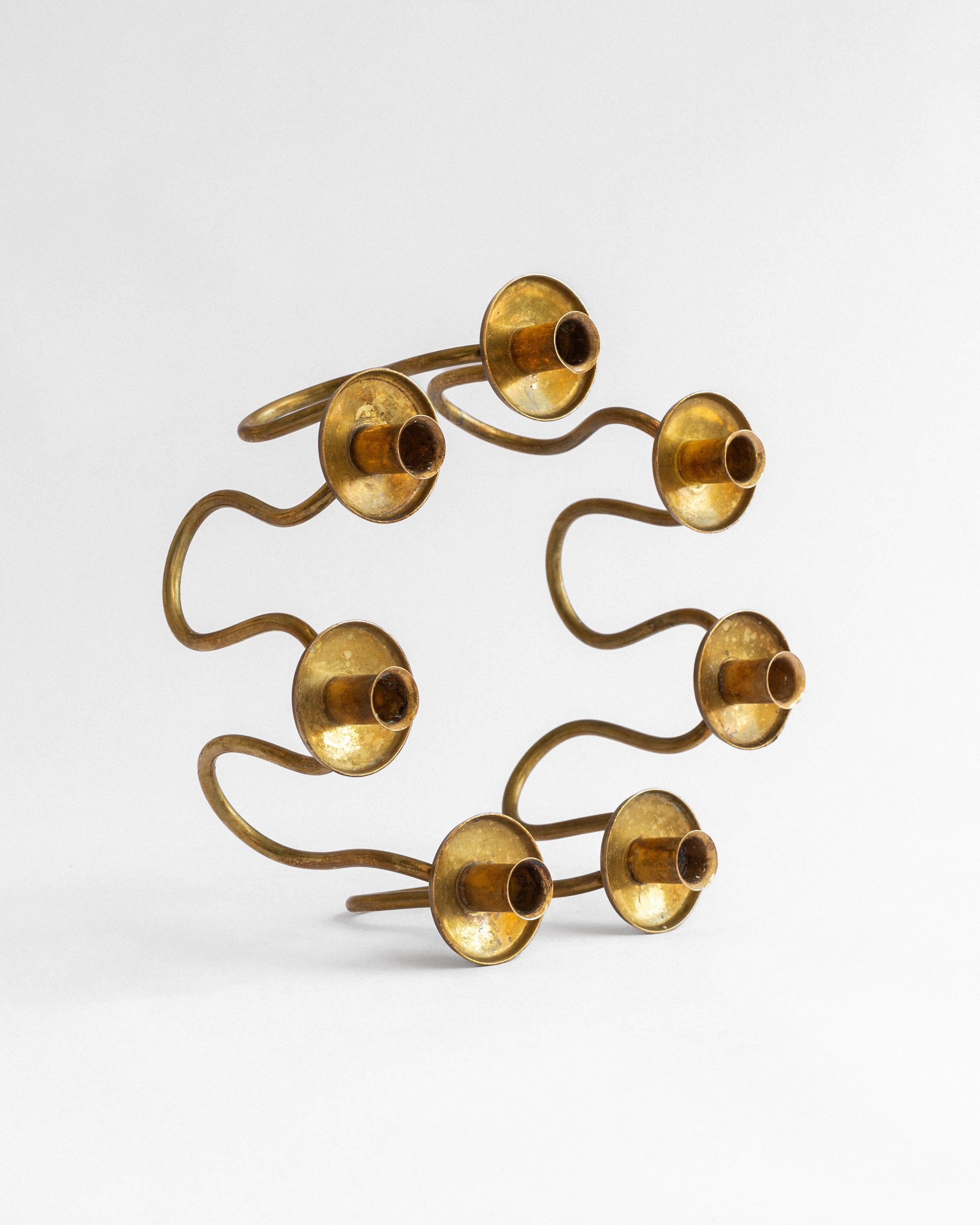 Scandinavian Modern Brass Candlebra by Lars Holmström, 1950s, Sweden — close-up