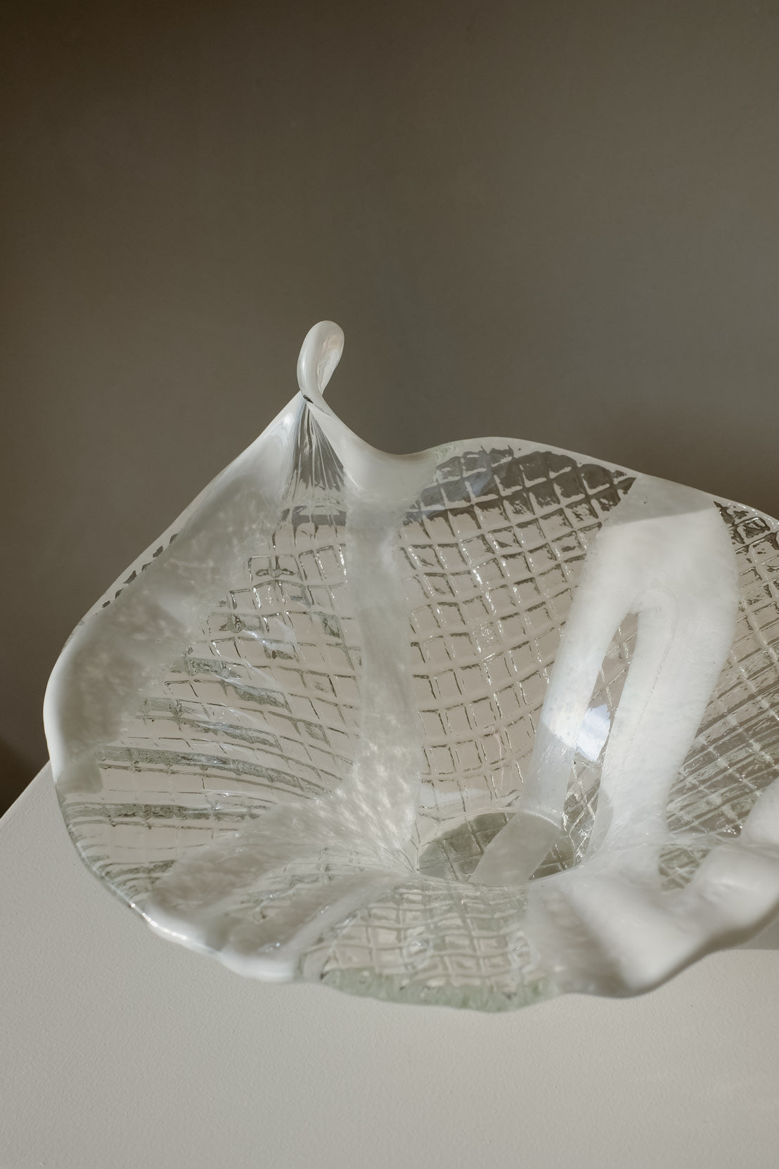 Italian Glass Bowl — side angle showing textured clear glass surface