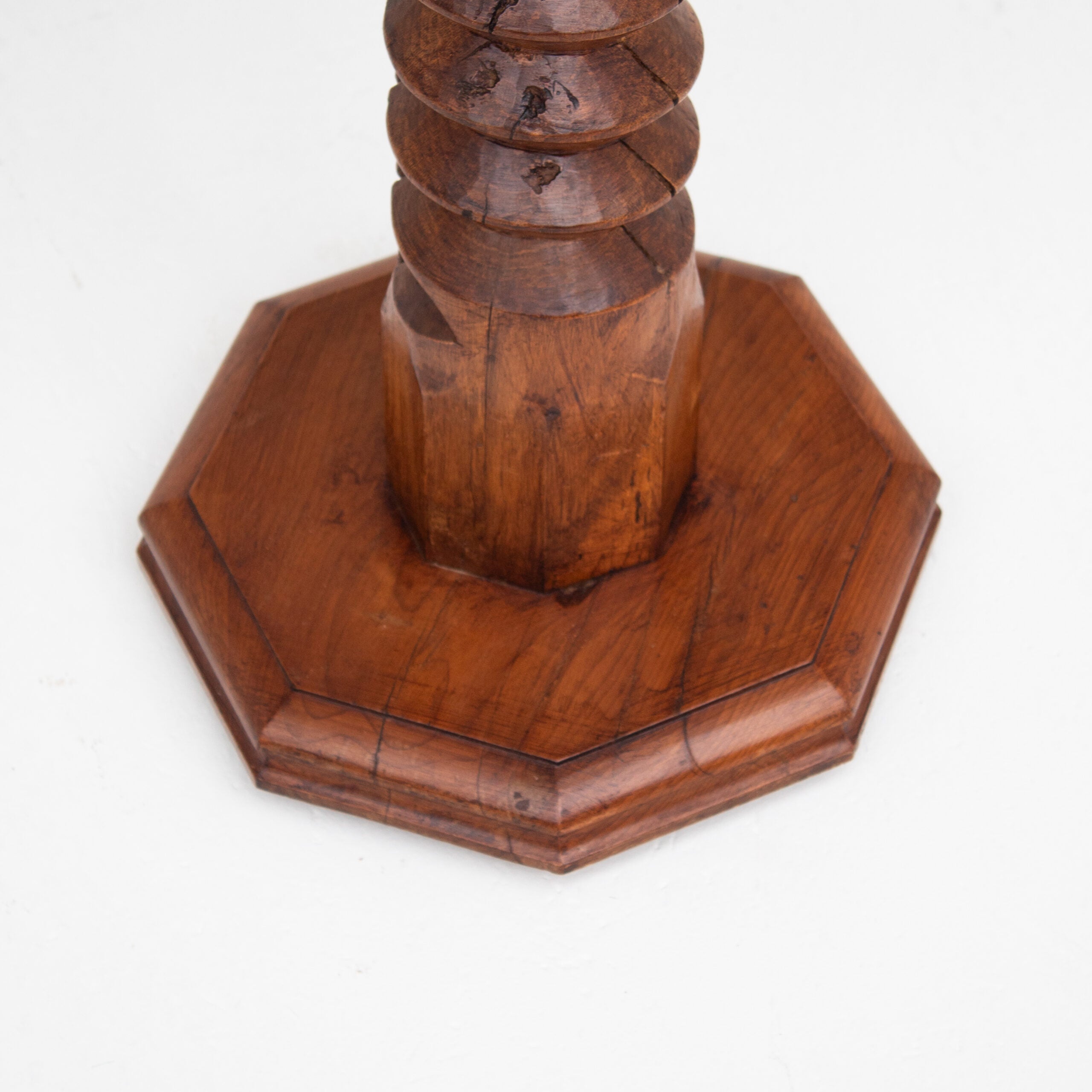 Hand-Carved Wooden Pedestal in Solid Walnut — in context