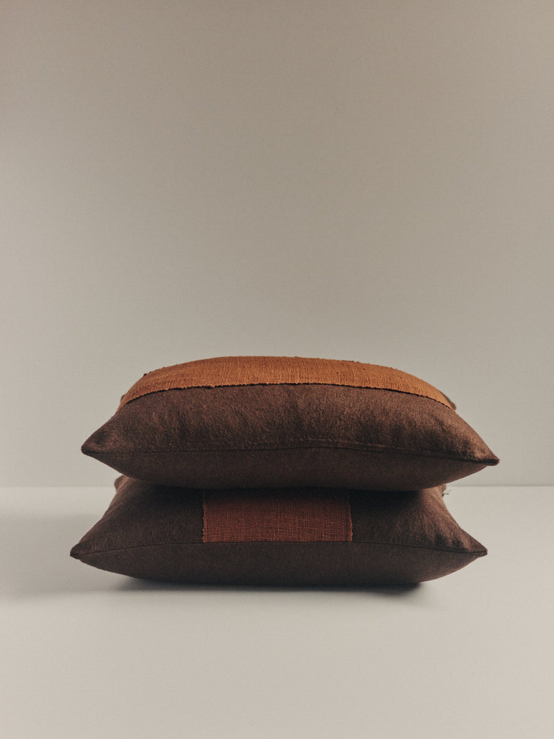 Handwoven brown cushion by Elle La | The Oblist