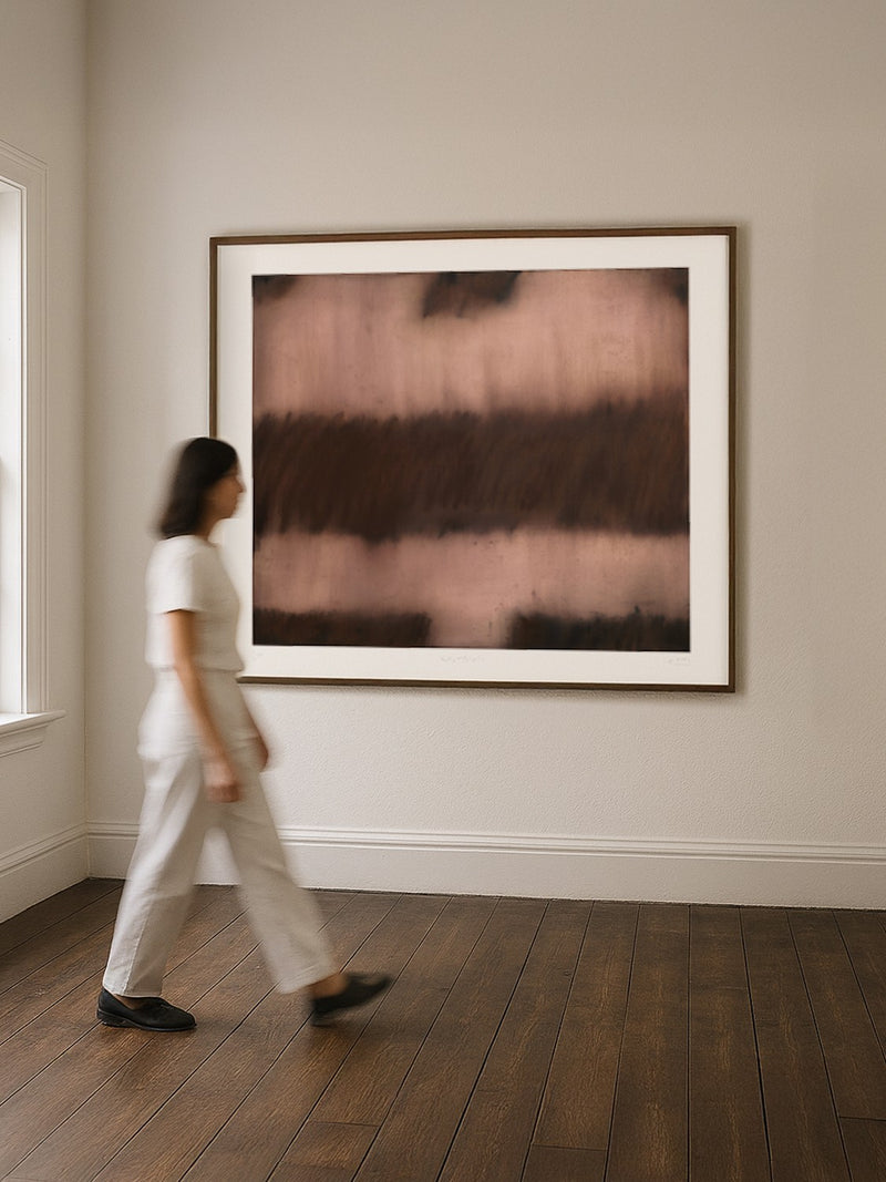 Abstract horizontal bands artwork in blurred motion, giclée print by Bec Kirby