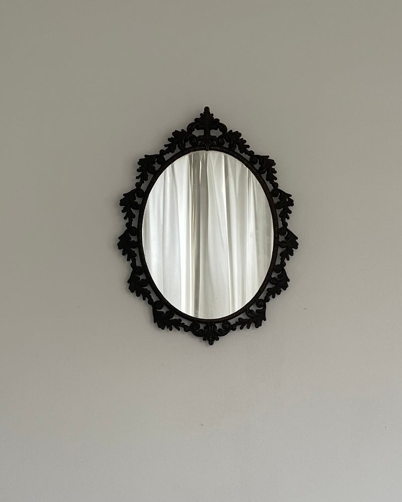 Ornate Vintage Oval Mirror, Rococo Frame by Arcā Collections | The Oblist — black frame, handcrafted design