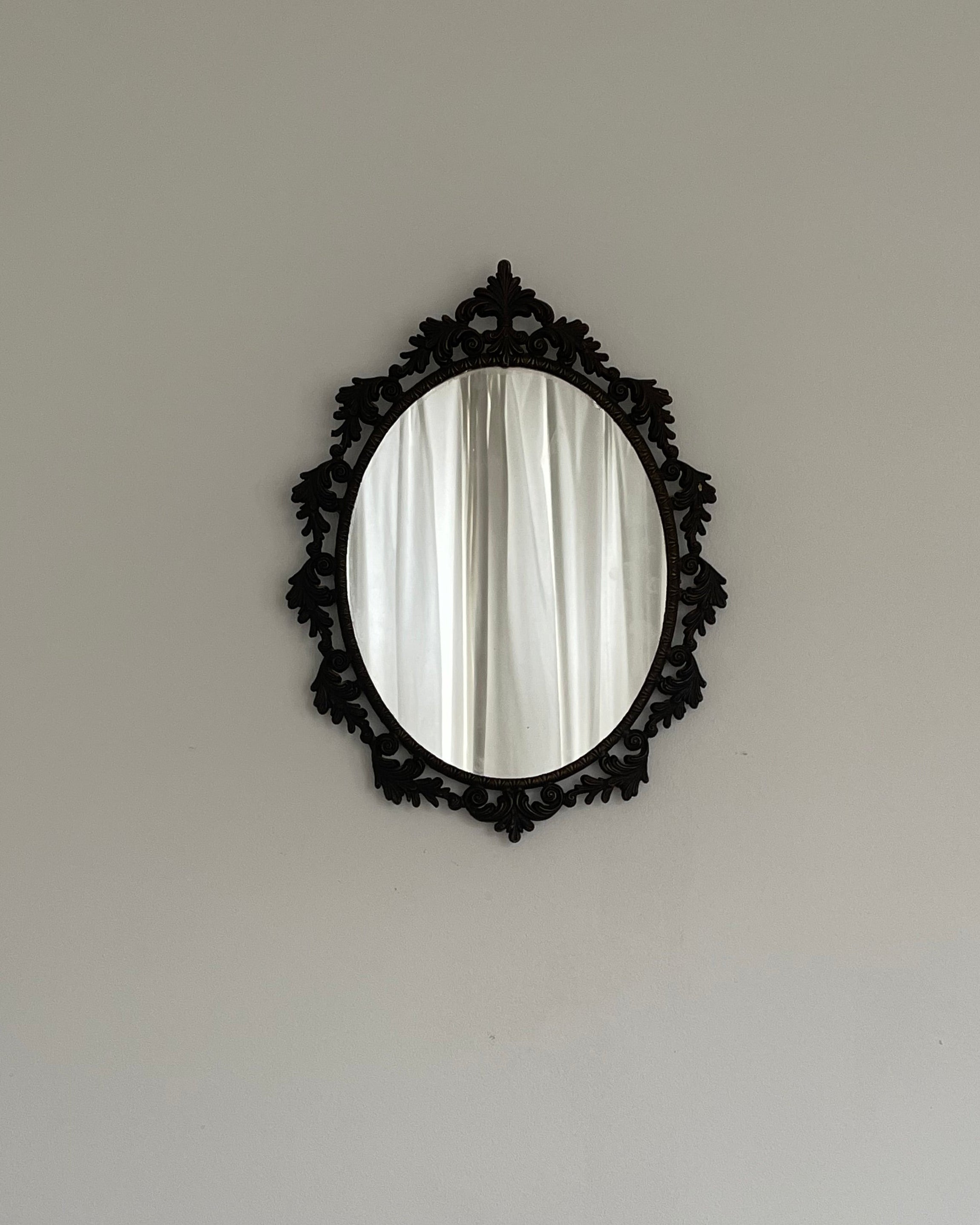 Ornate Vintage Oval Mirror, Rococo Frame by Arcā Collections | The Oblist — black frame, handcrafted design
