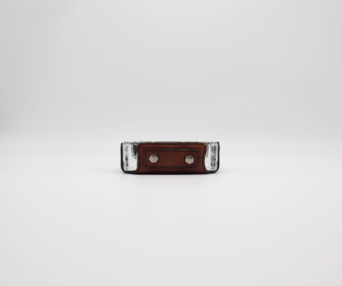 Mid-Century Modern Cast-Glass and Leather Ashtray – 1950s — lifestyle setting
