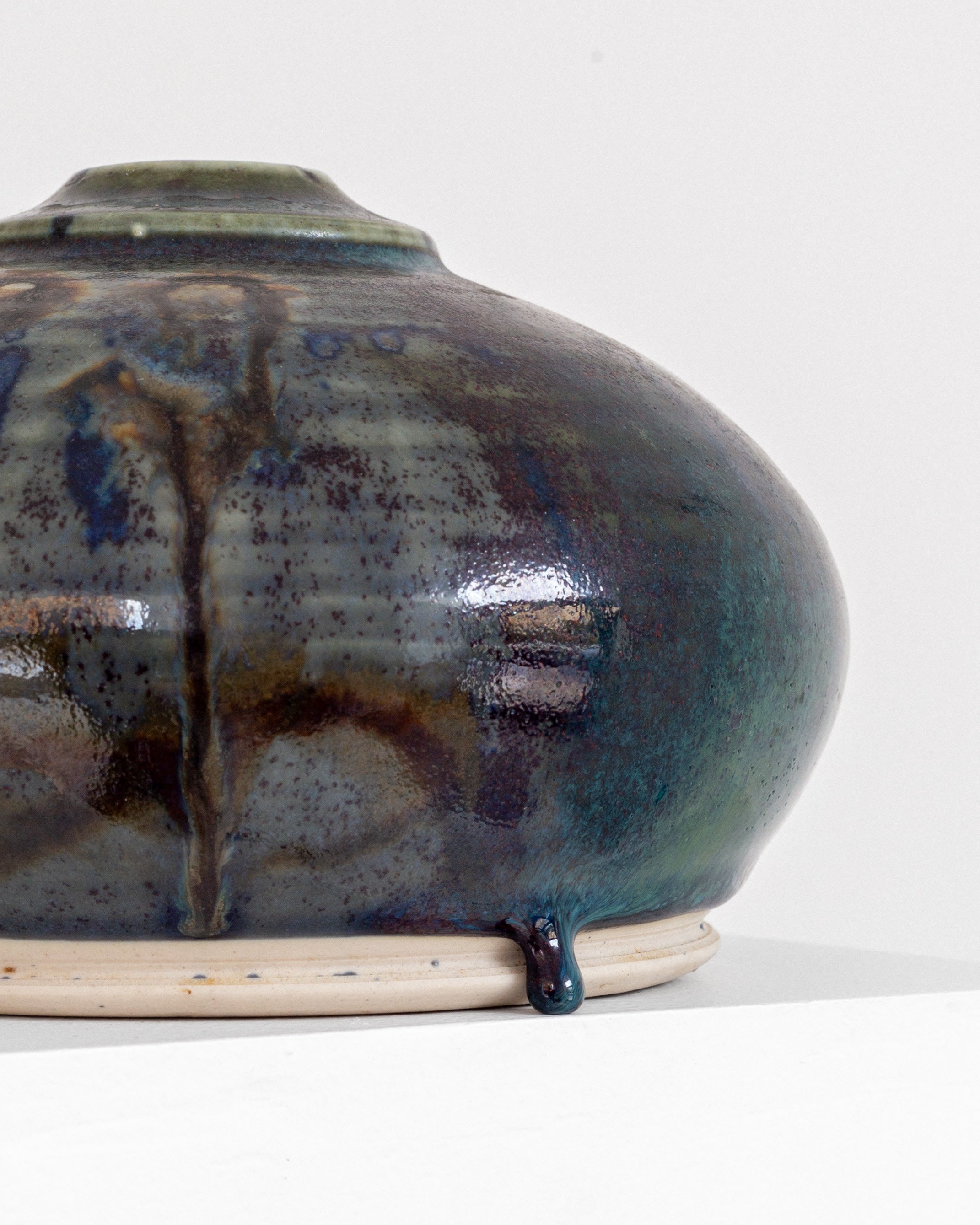 Studio Pottery Vase with Drip Glaze, Scandinavian Mid-Century