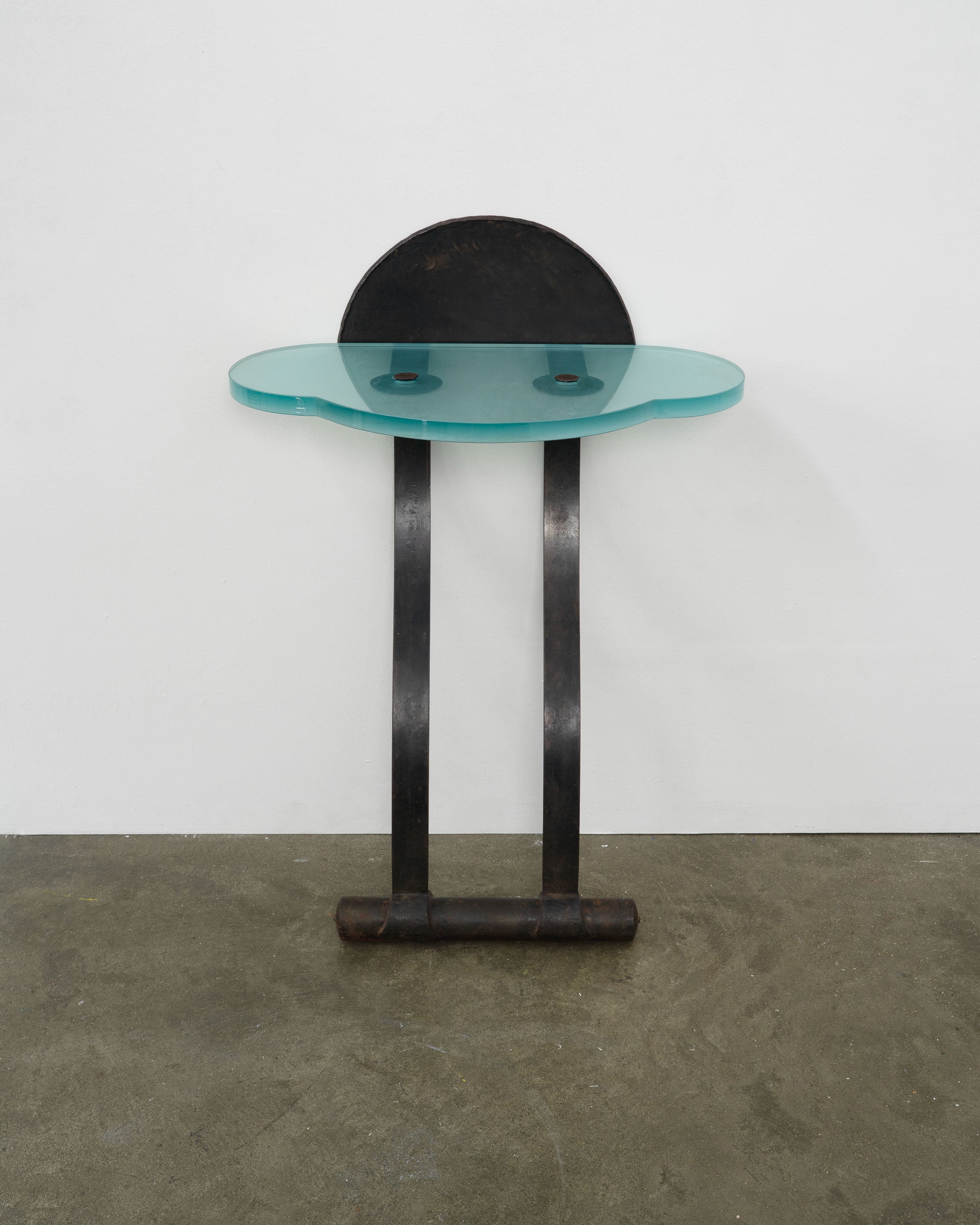 Wrought Iron and Cast Glass Leaning Console Table