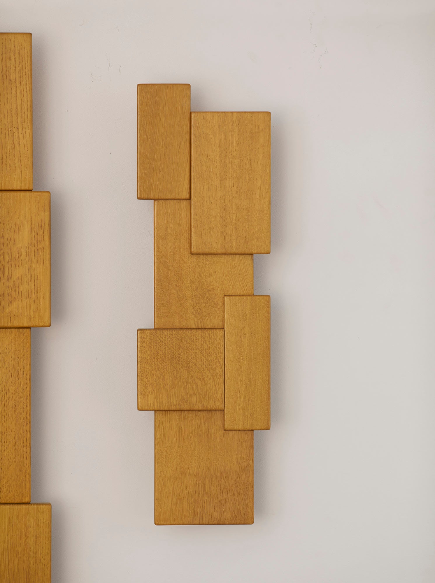 Vintage Set of Two French Oak Wood Sculptural Lamps Wall Lights C. 1980