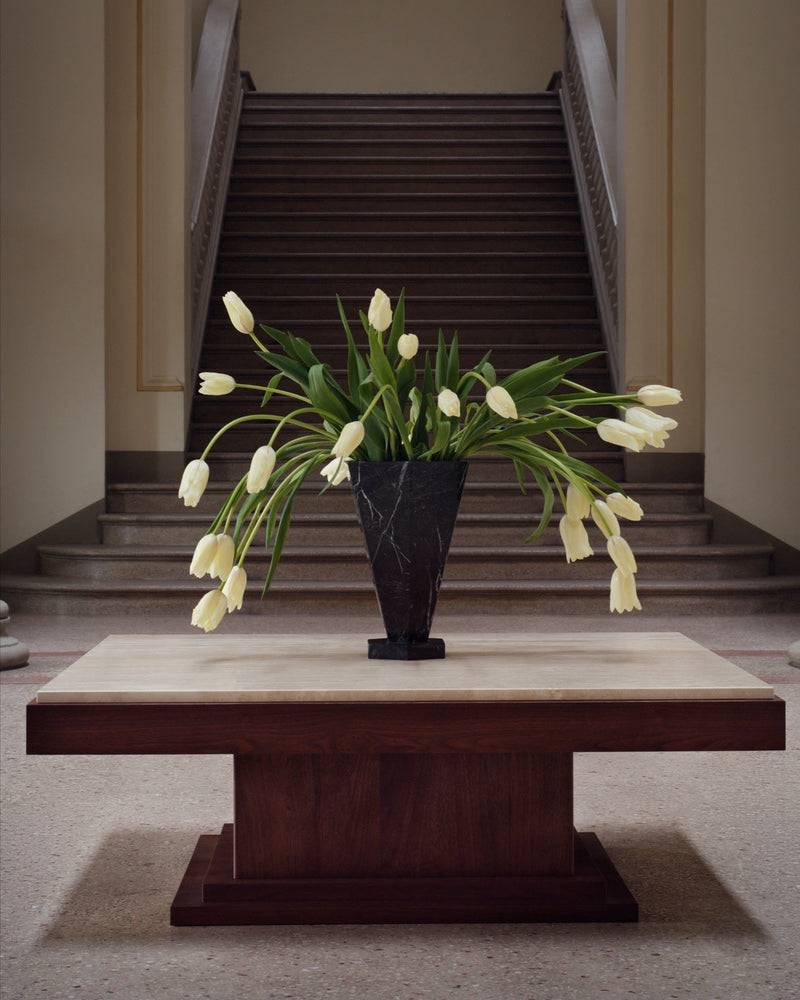 Sofa Table 01 Walnut Wood and Travertine by Studio Vraco | The Oblist — modern design, natural materials