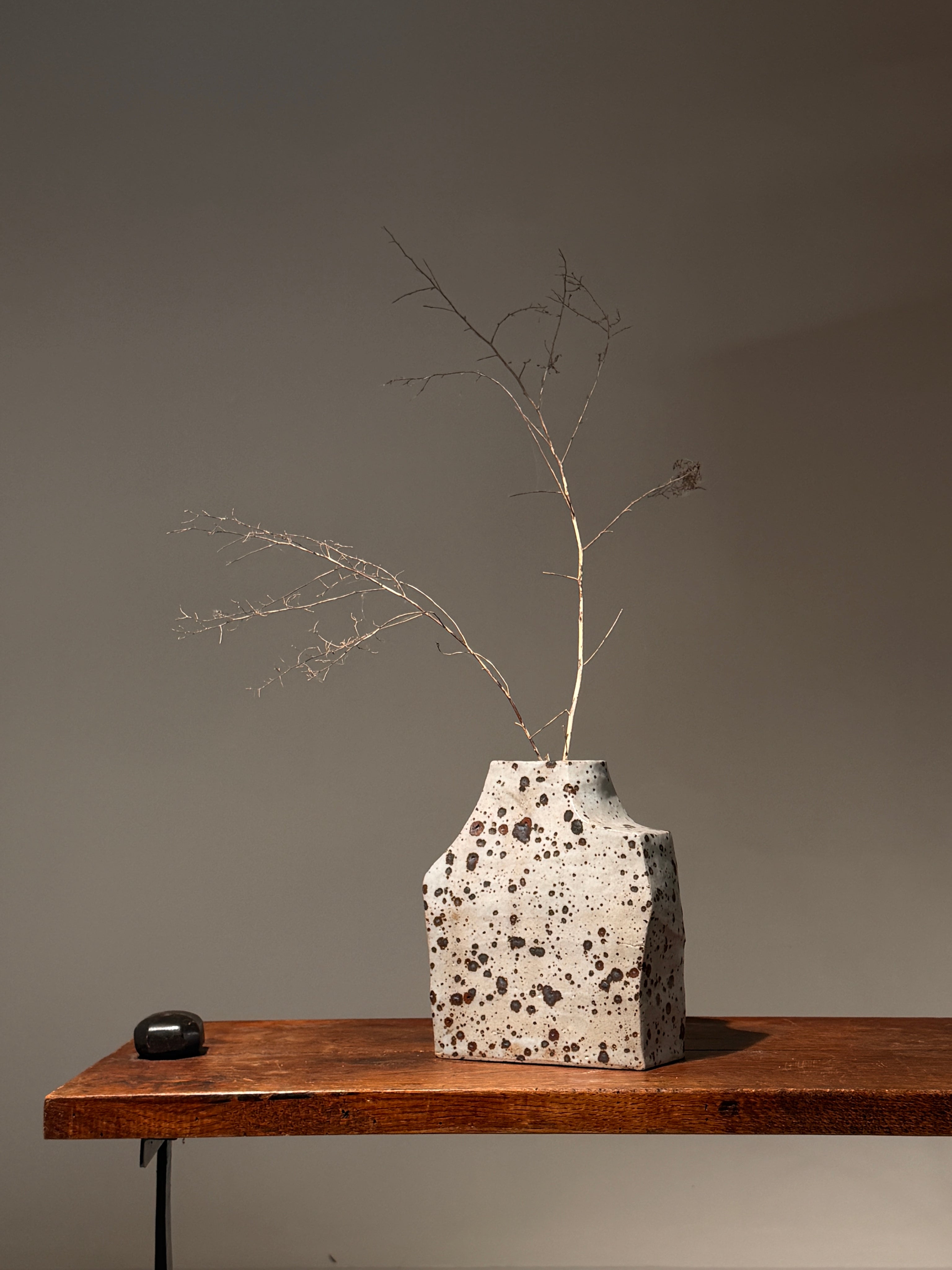 Geometric stoneware vase with pyrite glaze, France, circa 1960. by Figuresdesign | The Oblist
