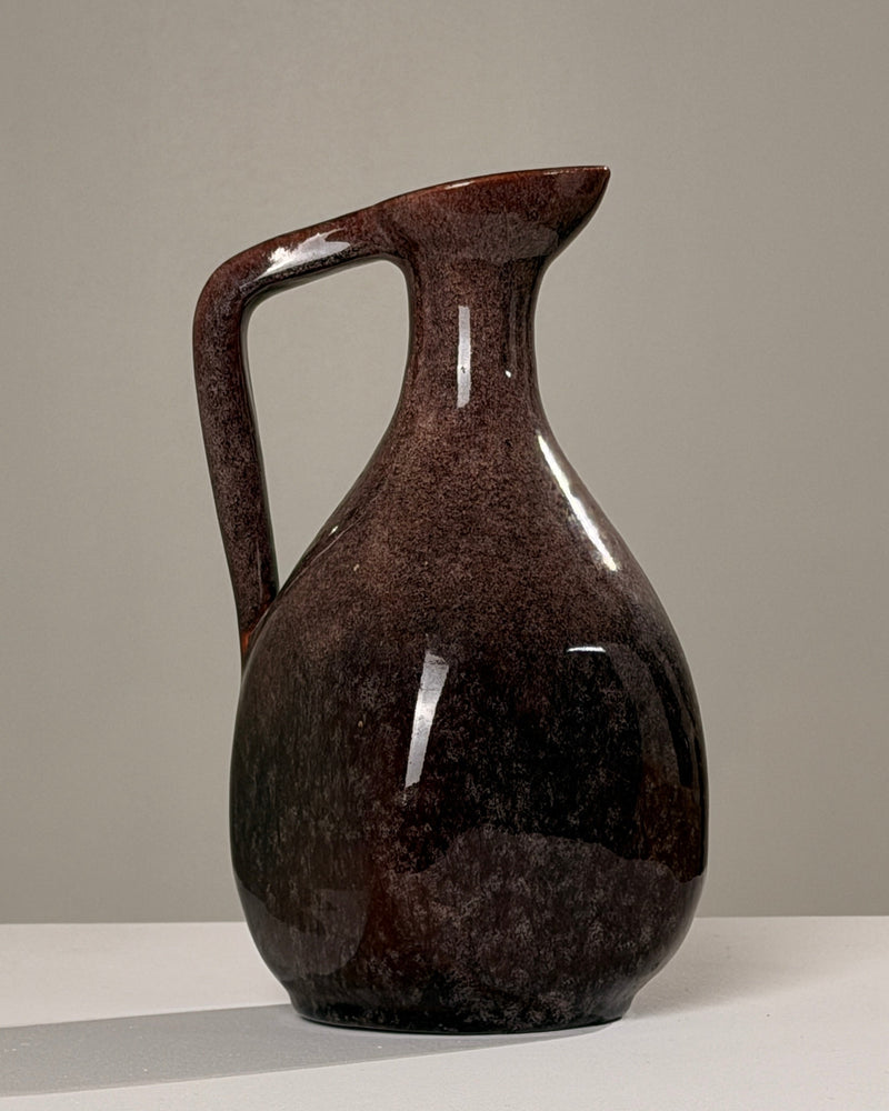 Ceramic pitcher by Accolay potters | The Oblist — dark brown glaze, vintage artisan