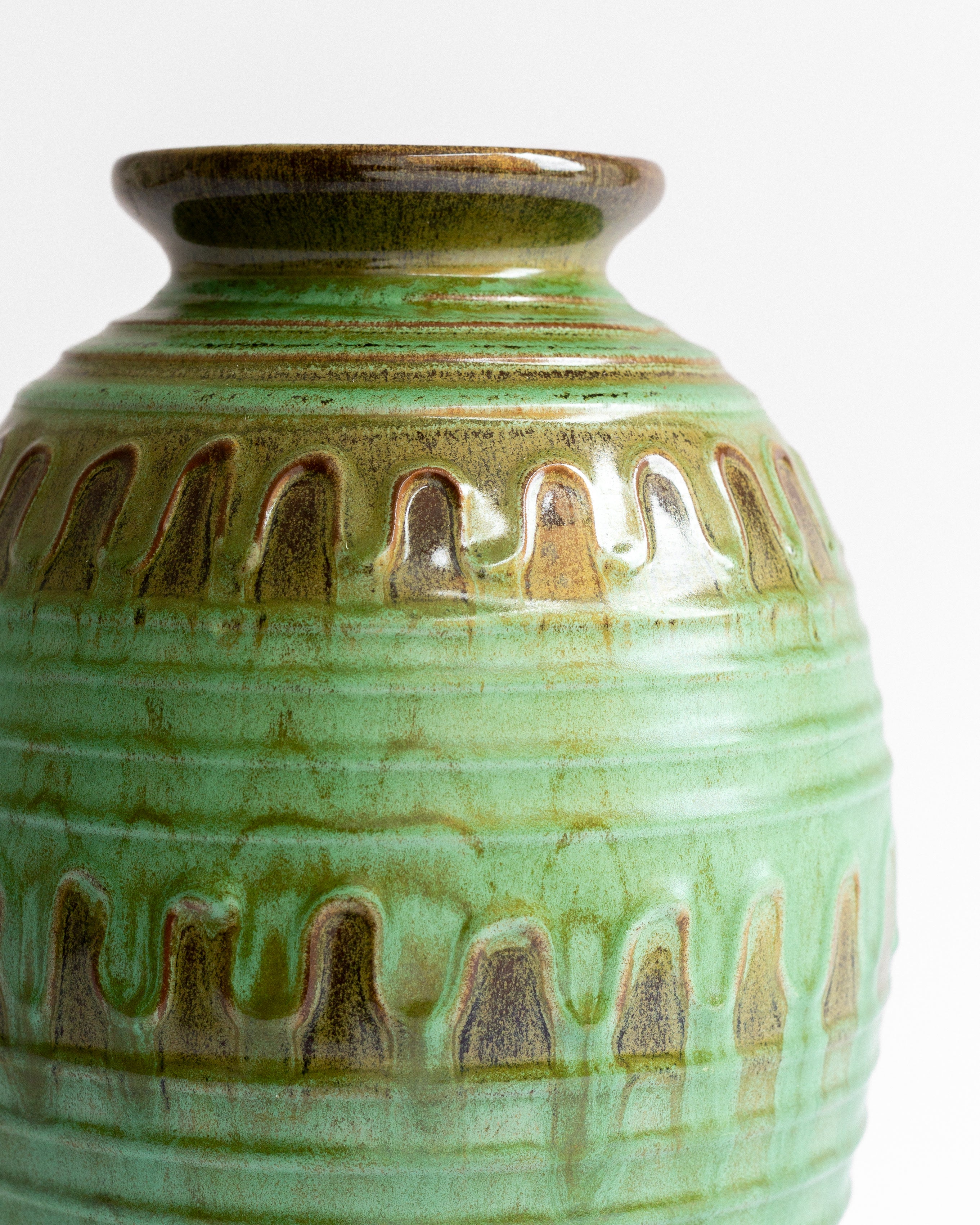 Green Glazed Relief Vase by Erik Mornils, 1930s-40s — side angle