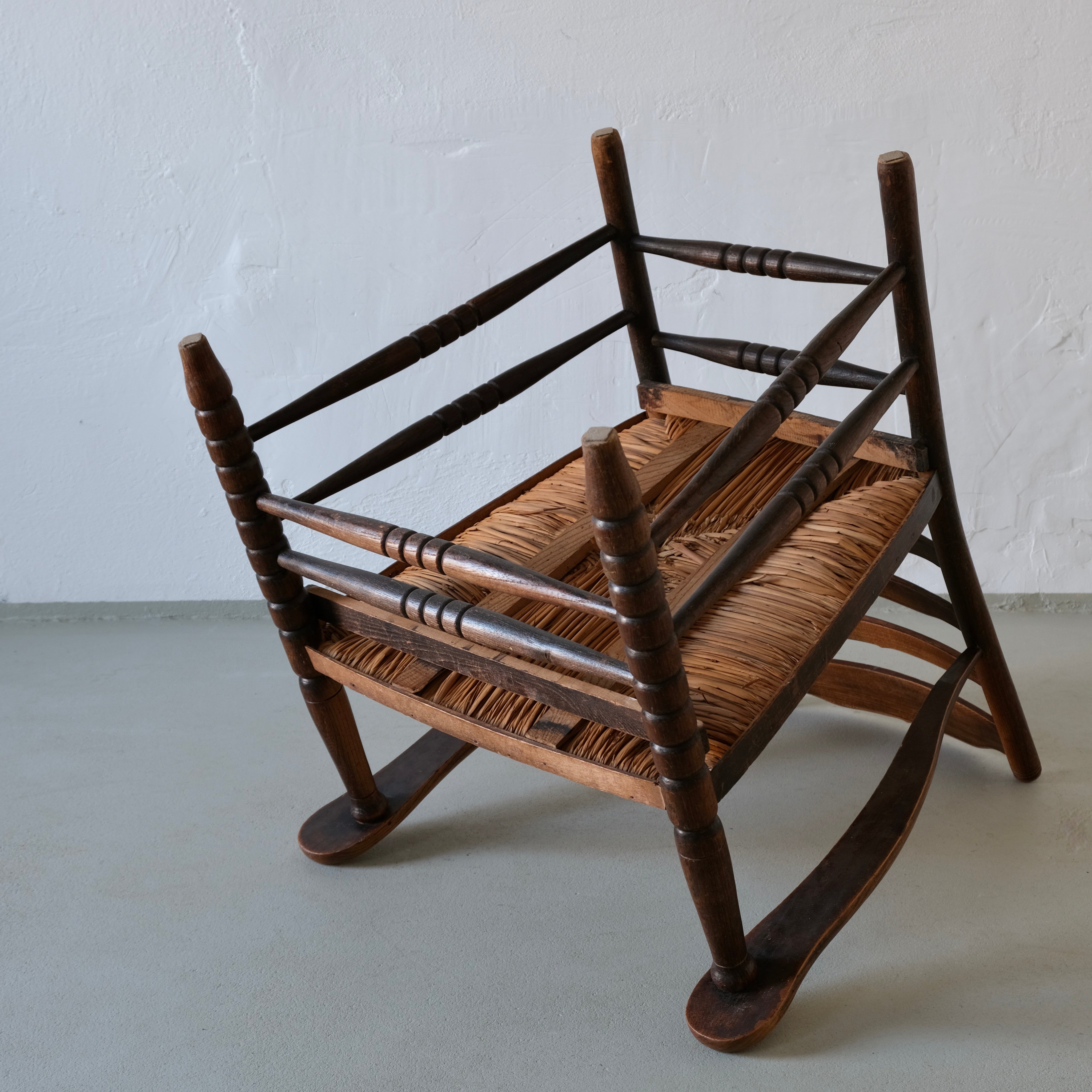 Rustic Bobbin Rush Seat Low Armchair | Netherlands | 1940s — view 9