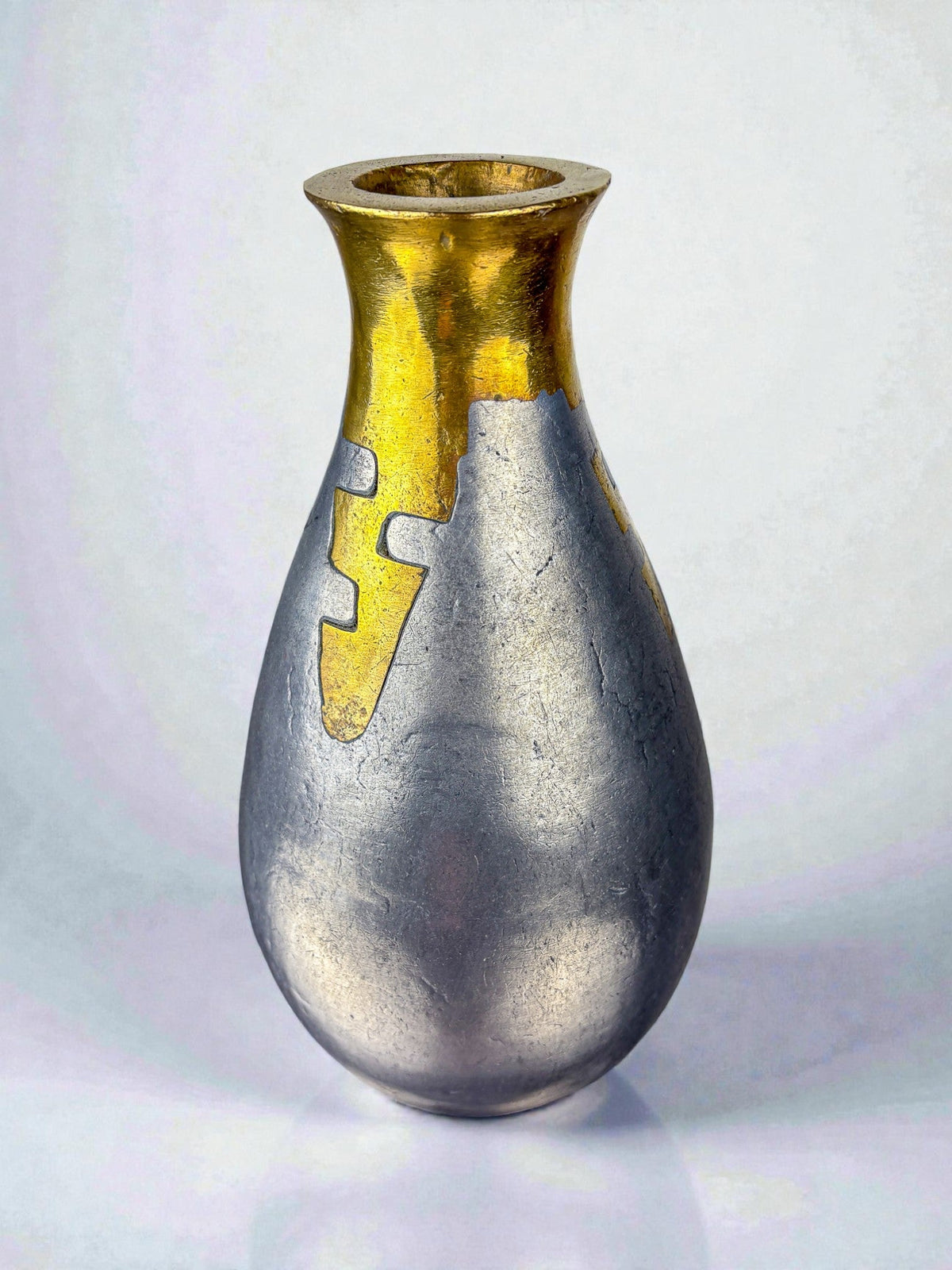 Brutalist Vase by Art3, Bronze & Aluminium, Spain, 1970 — side angle