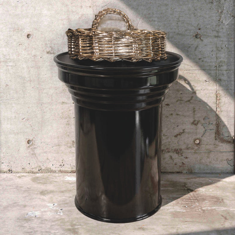 Small Glossy Black Metal Side Table in Aluminium — detail view