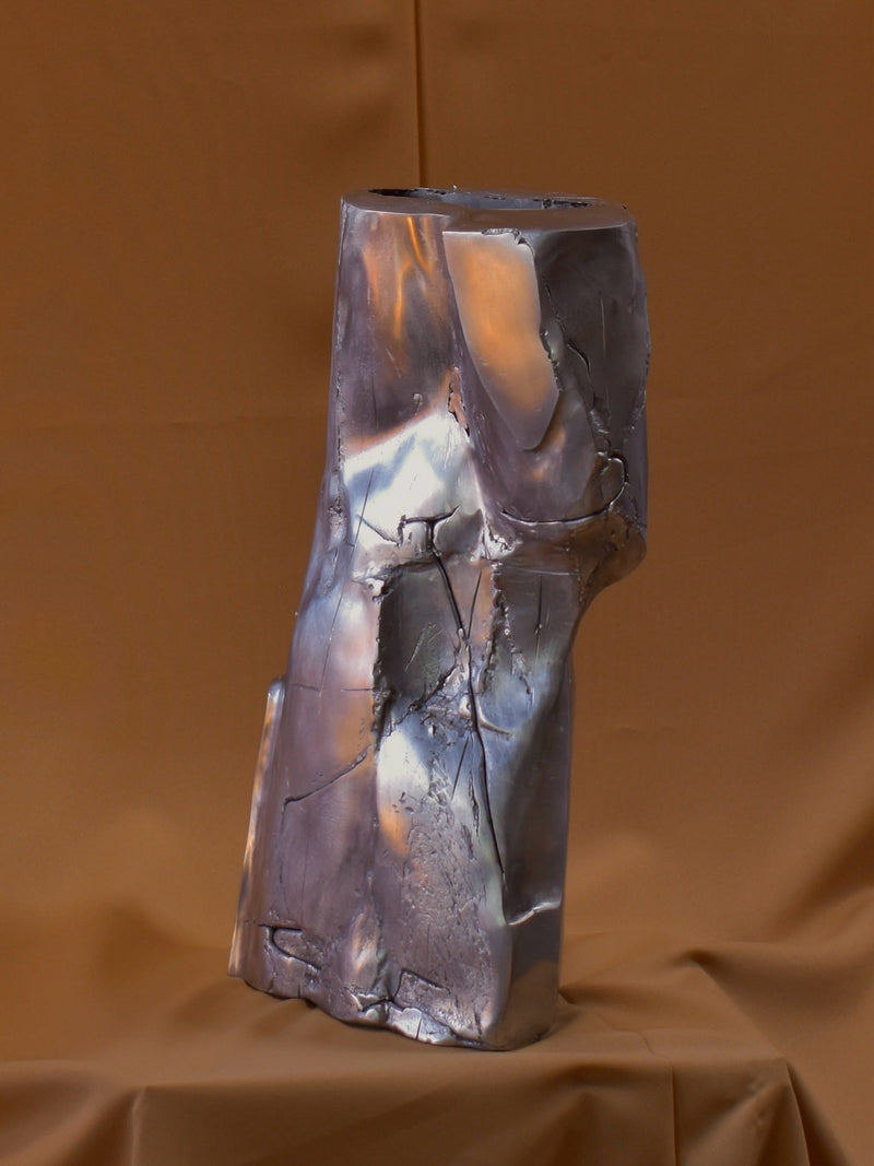 Elemental Patchwork cast aluminum vase with cracked metallic finish