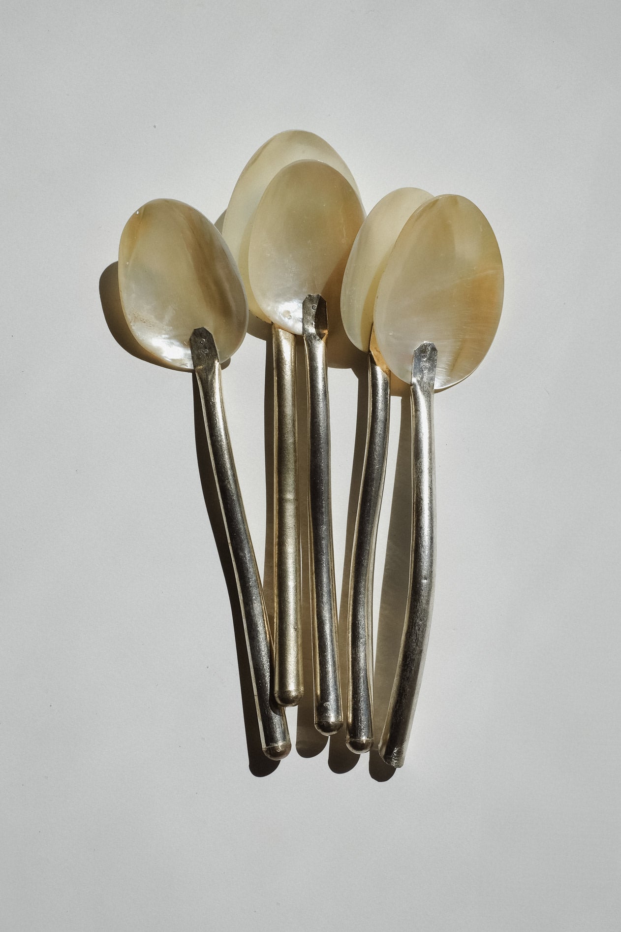 Set of 5 Handmade Mother of Pearl Shell Spoons — close-up