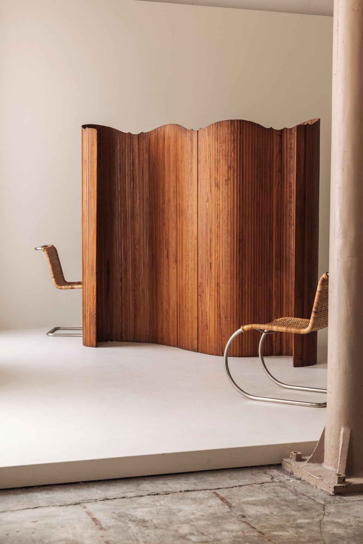 S.N.S.A. Pine Tambour Room Divider, France 1950s — view 10