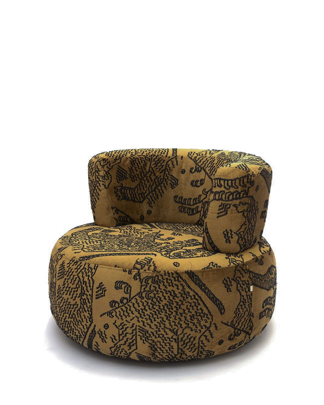 Armchair Object051 Dedar — side angle showing patterned fabric upholstery
