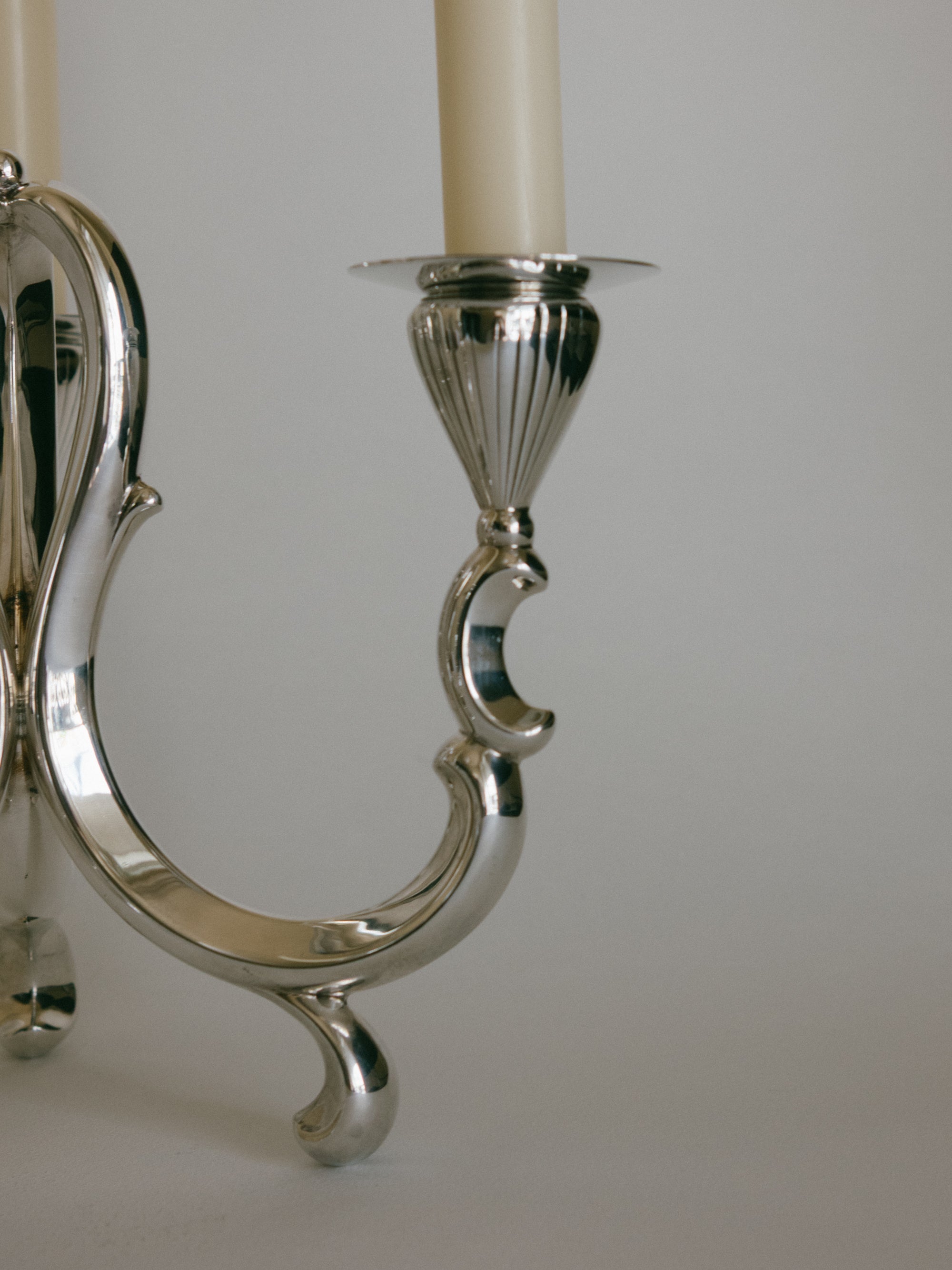 Vintage German Silver-Plated 3-Light Scroll Candelabra (Lutz & Weiss Style) c. 1970s — lifestyle setting