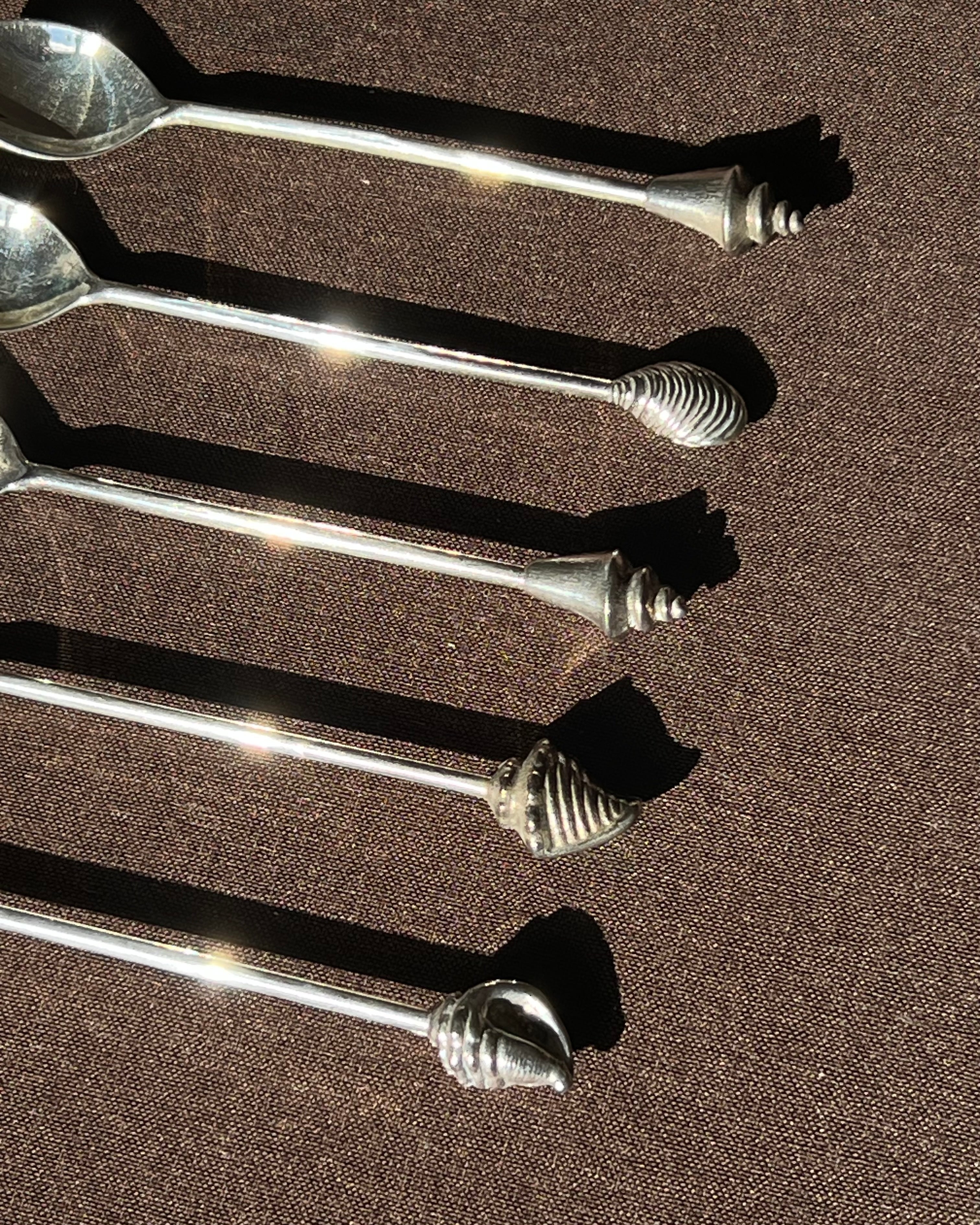Silver Plated Shell Dessert Spoons — side angle