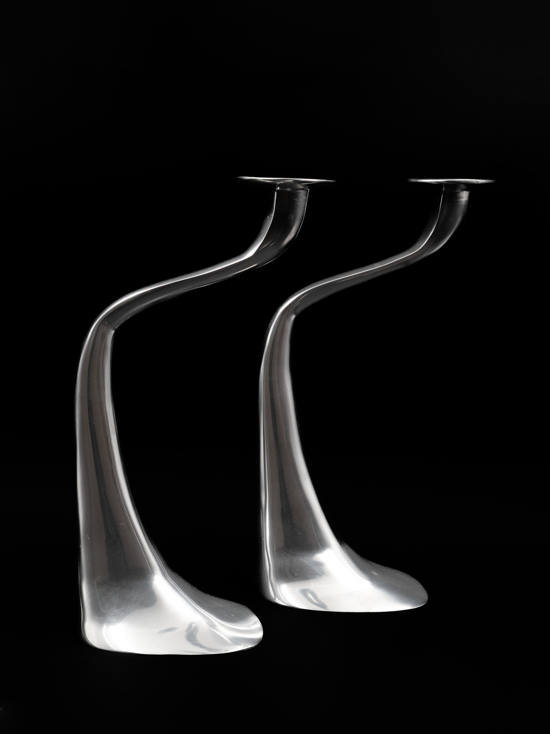 Driade Aluminium Candleholders - Italy — side angle on black background