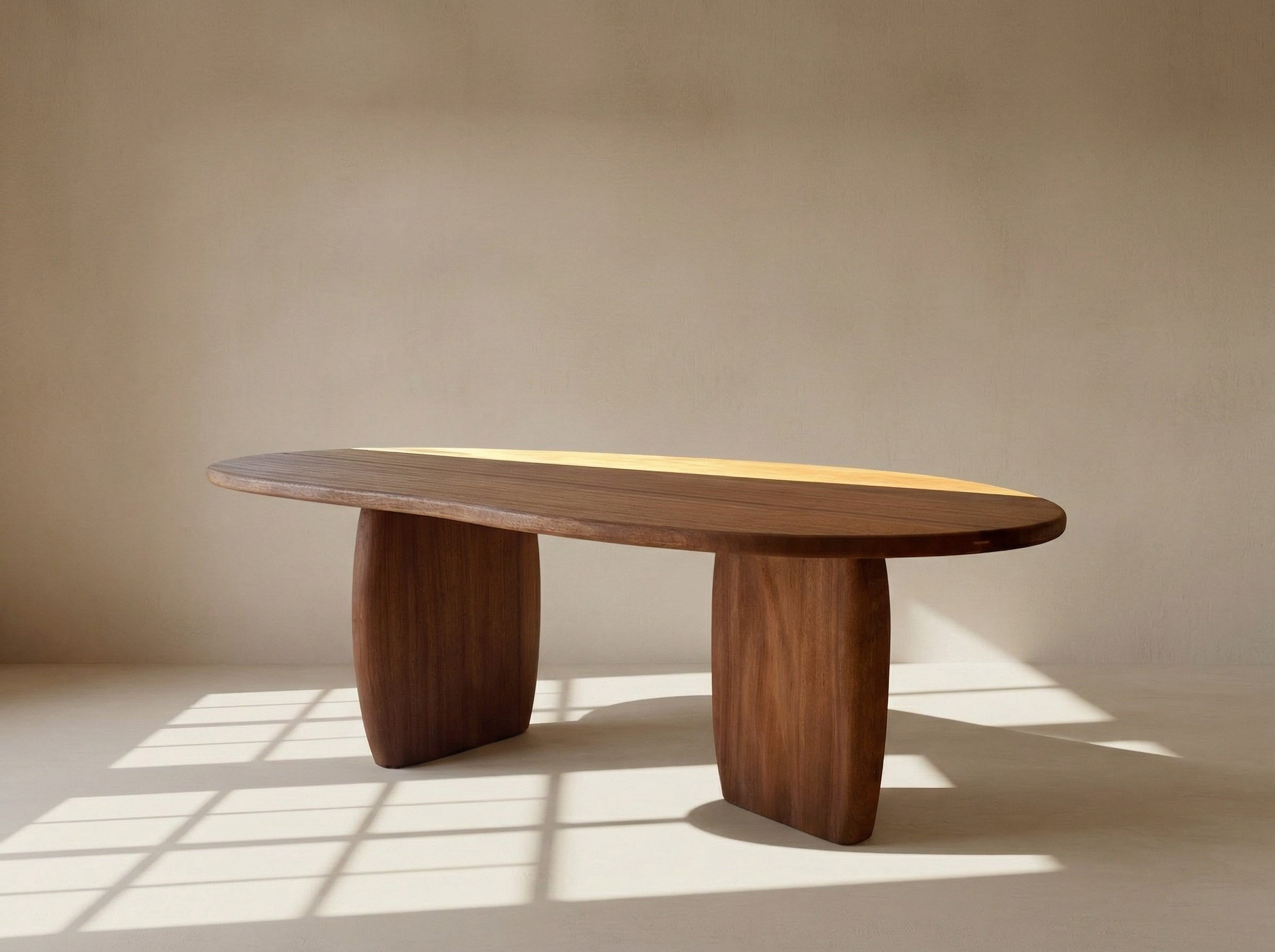 Dining Table - Wavy texture — back view highlighting wooden legs
