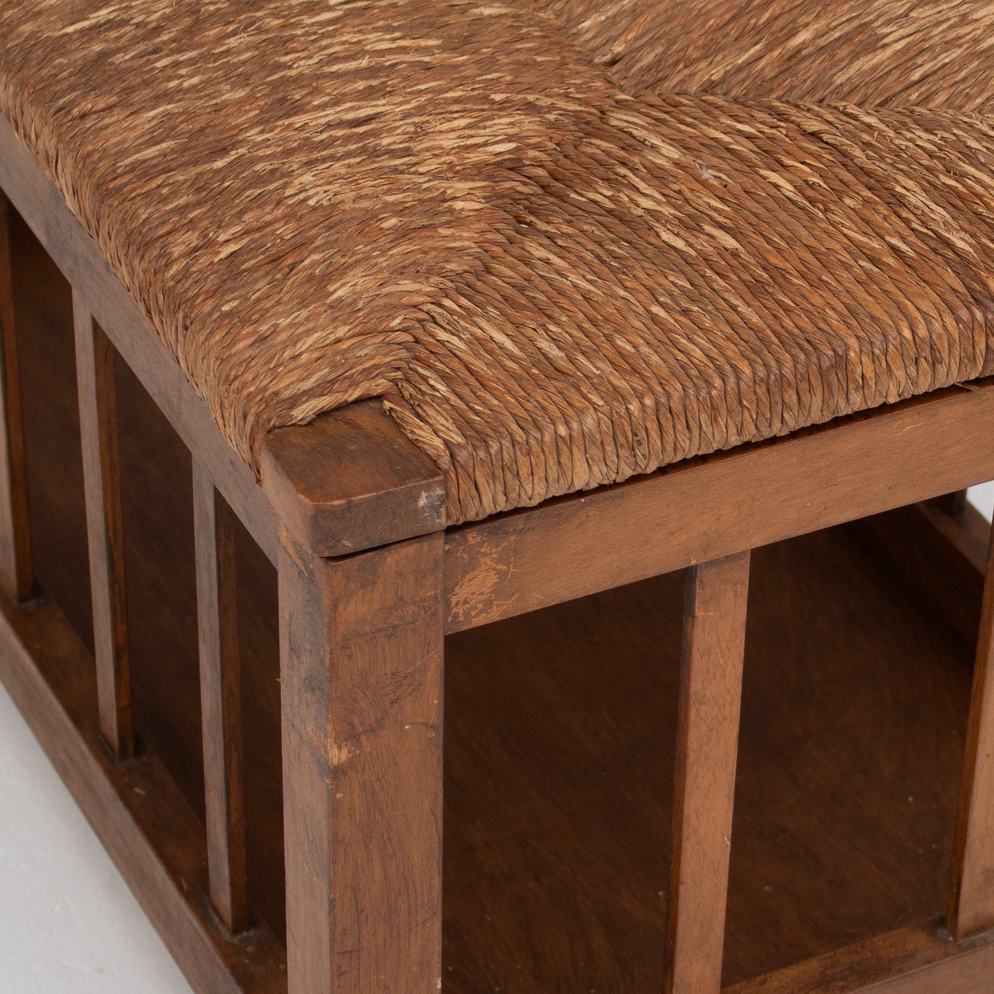French Oak Storage Bench with Woven Rush Seat — view 10