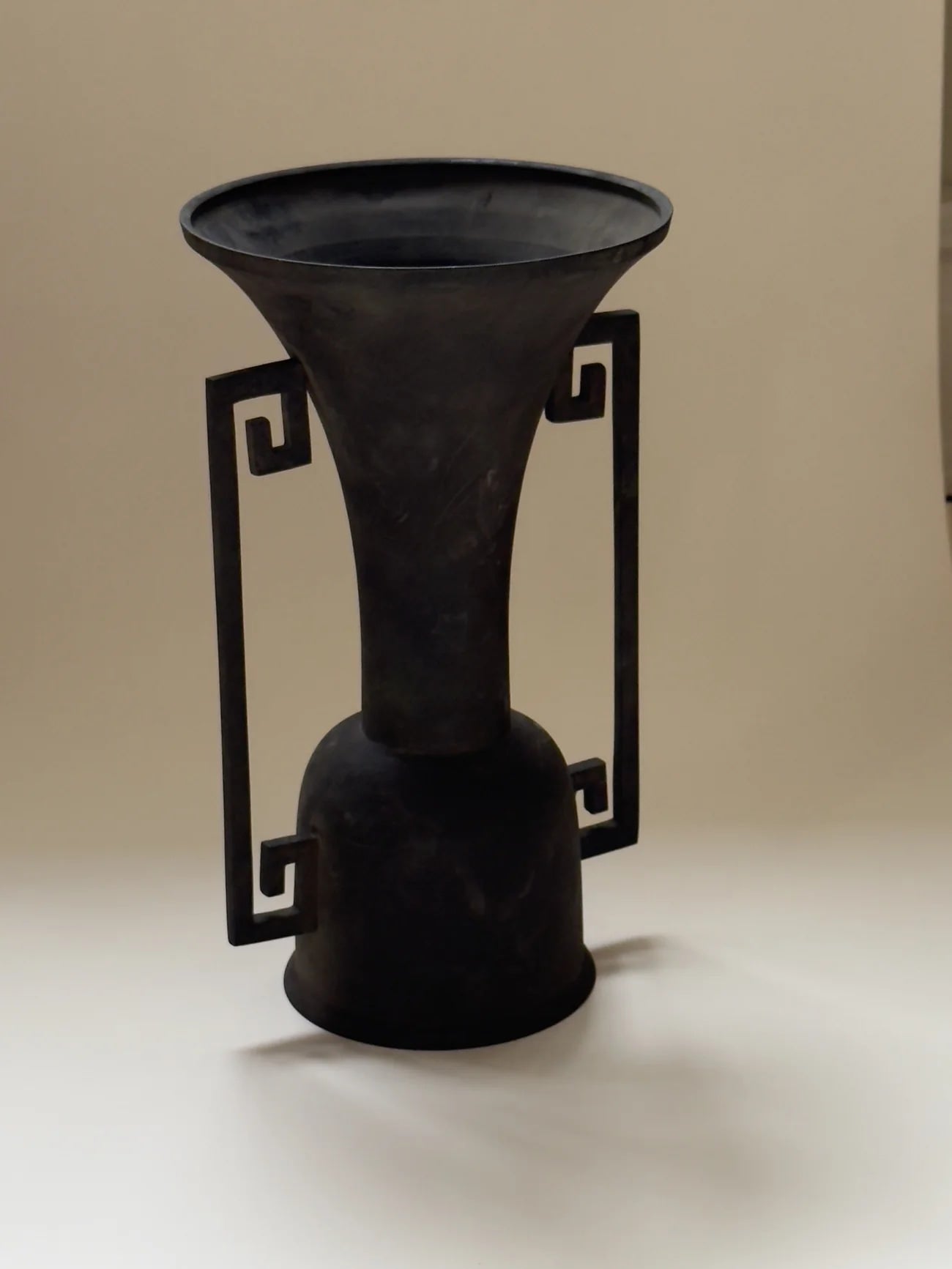 Antique Japanese Bronze Vase with Square Spiral Handles, 1800s
