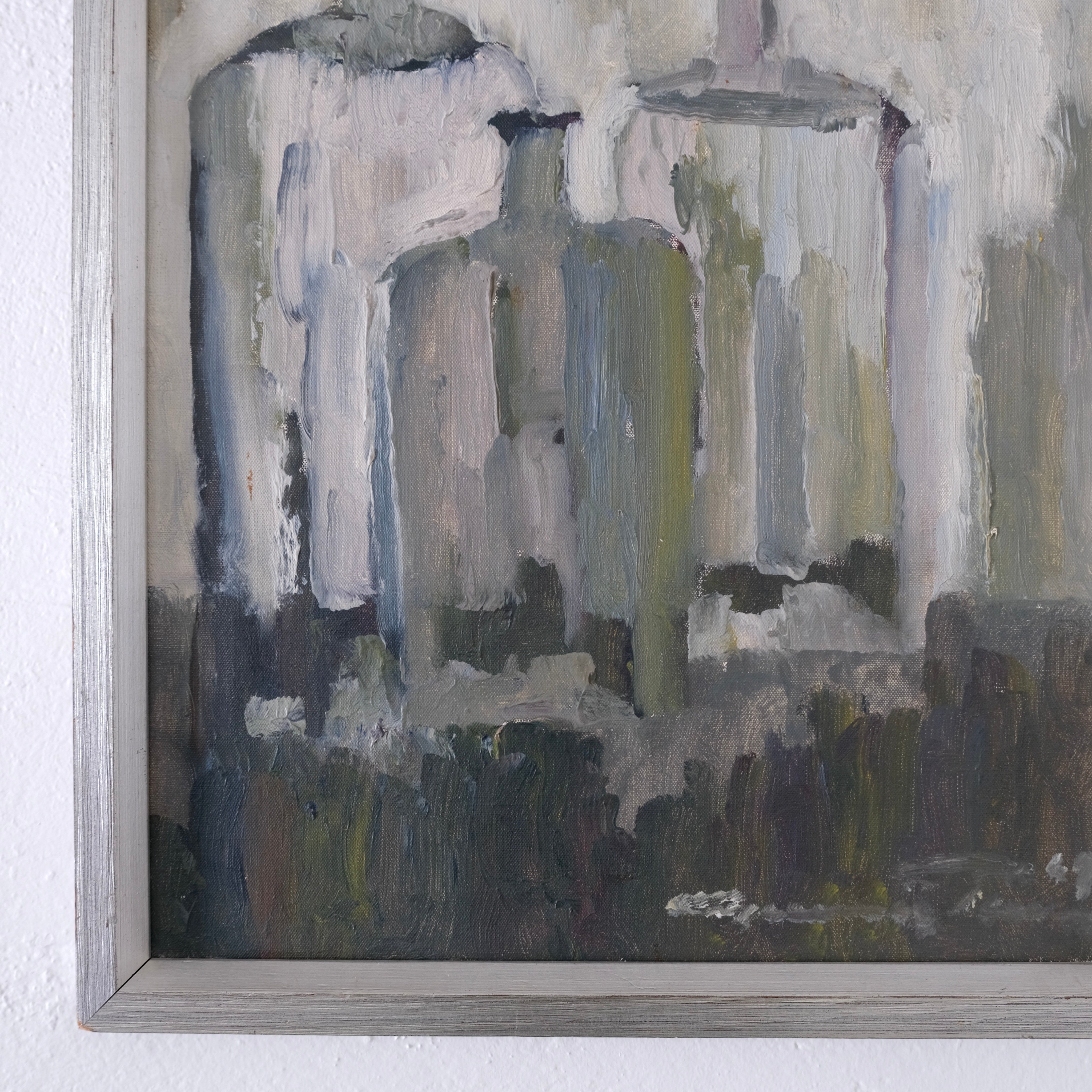 Gunnar Persson Still Life Painting, Oil on Panel, 1969 — angled view showing textured brushstrokes