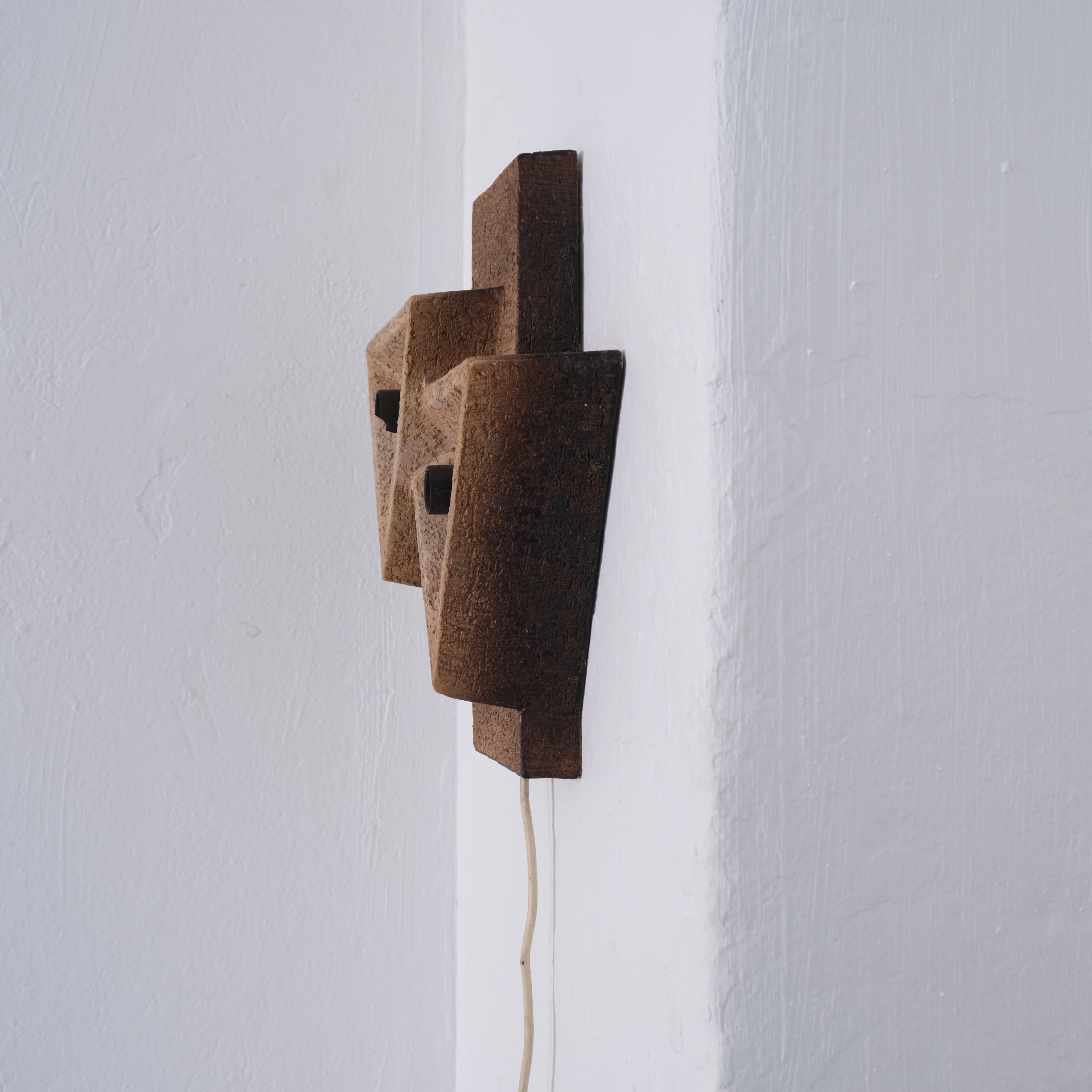 Dutch Organic Form Ceramic Wall Sconce, 1960s — angled view against white wall