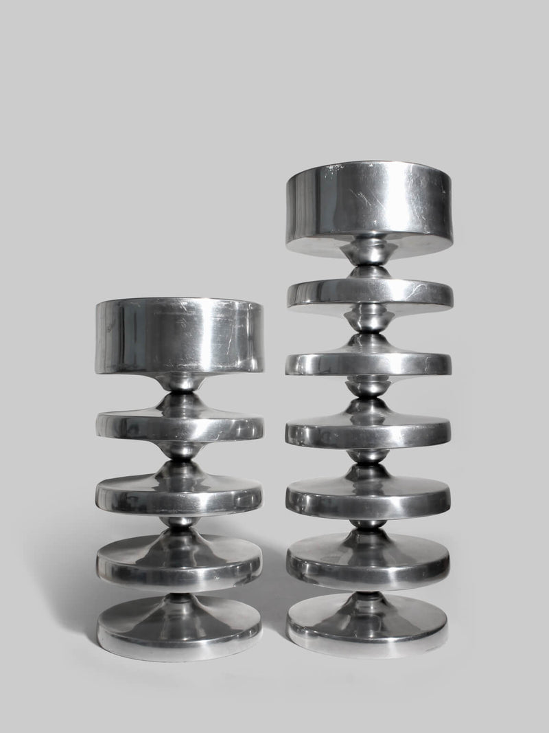 Pair Of Aluminum Contemporary Rimmed Stands by Vintage Stories | The Oblist