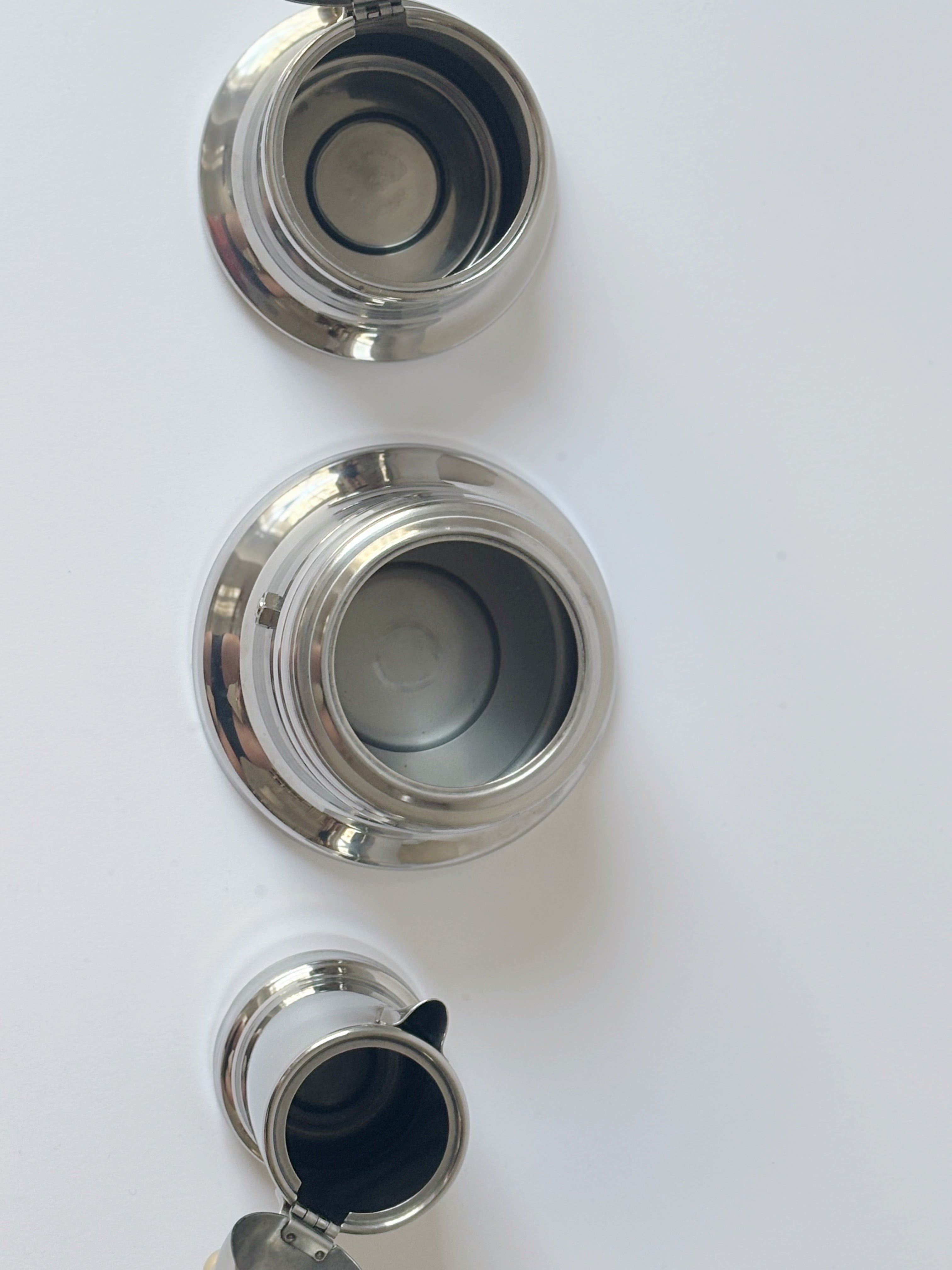Kontessa Moka Set, c. 1980's Italy — back view of polished metal components
