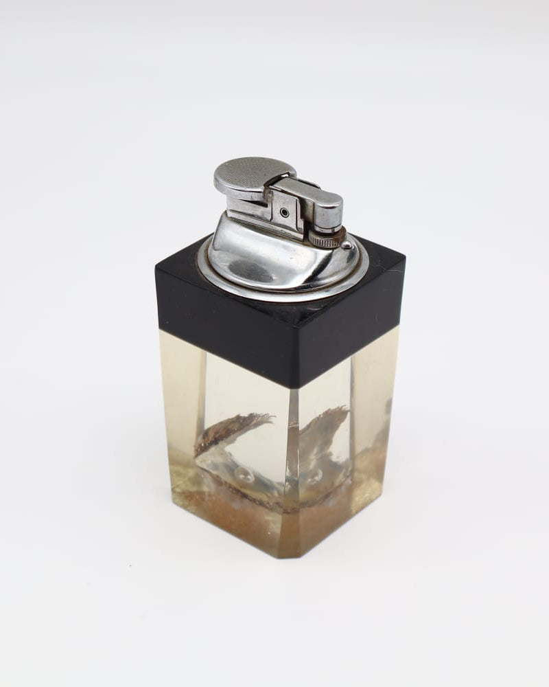 1970s Sculptural Lucite Table Lighter with Inset Oyster & Pearl by Forma Finds | The Oblist