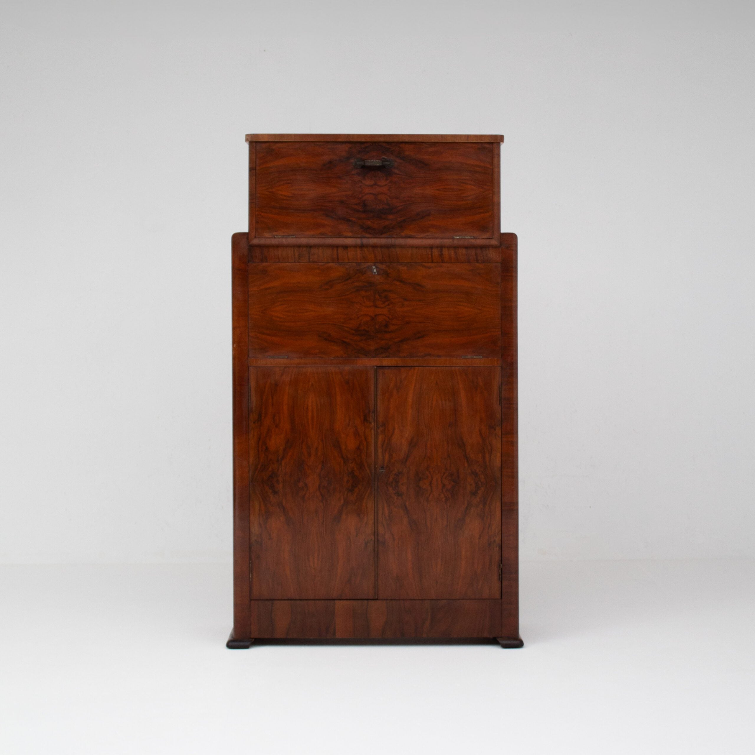 Vintage Biedermeier Secretary Cabinet in Walnut Veneer — side angle