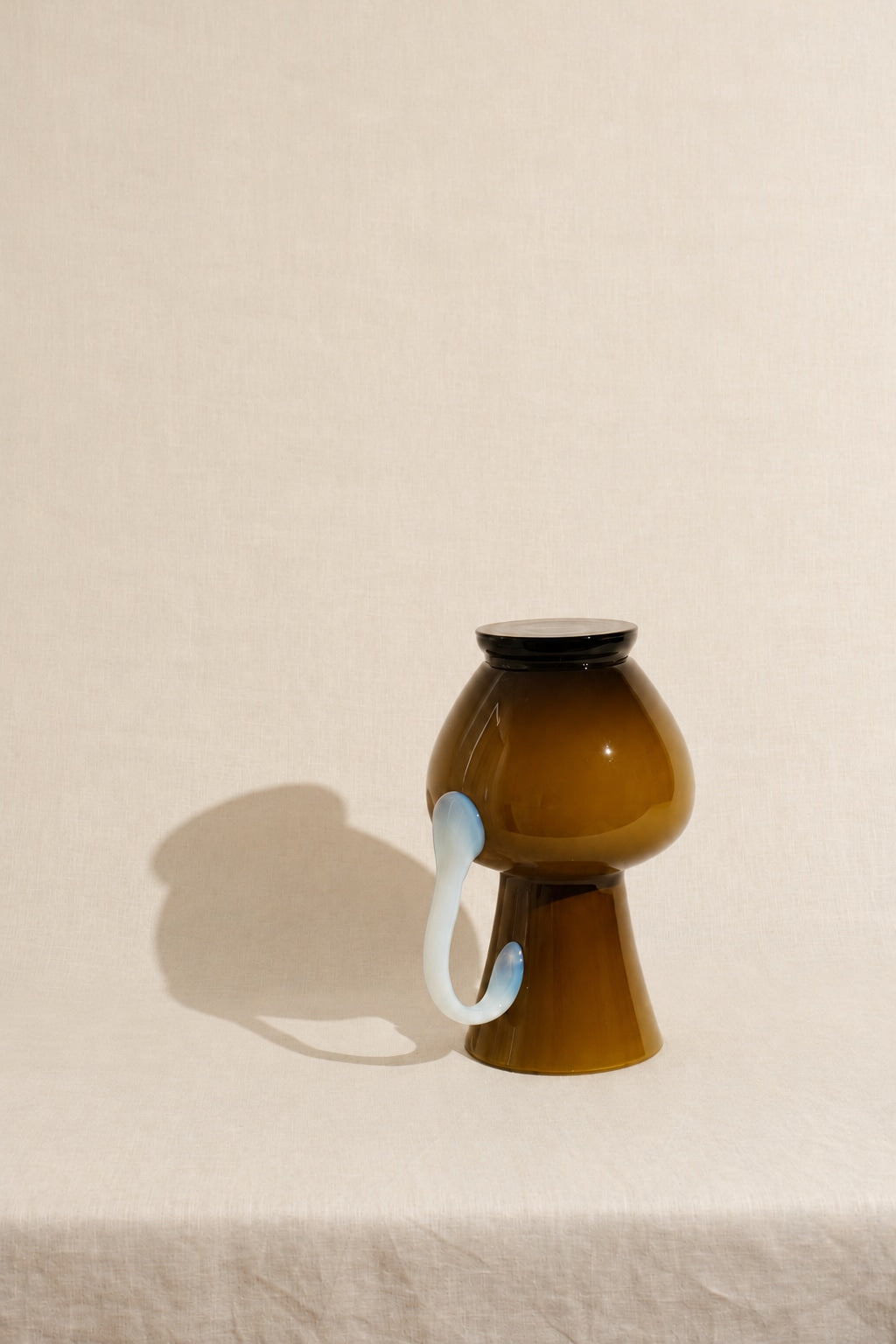 Vintage Amber Glass Pitcher with Opaline Handle — alternate view