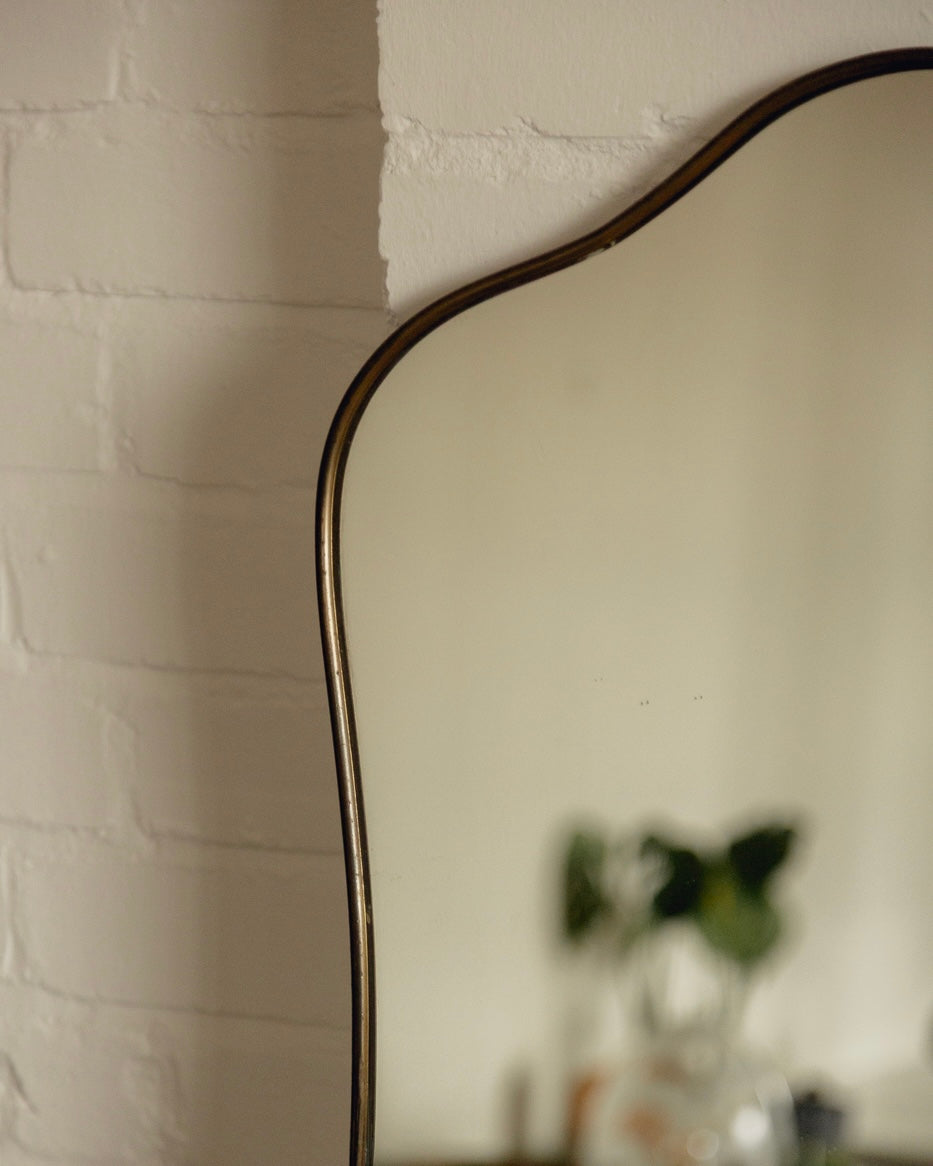 Italian Brass Shield Mirror — side angle