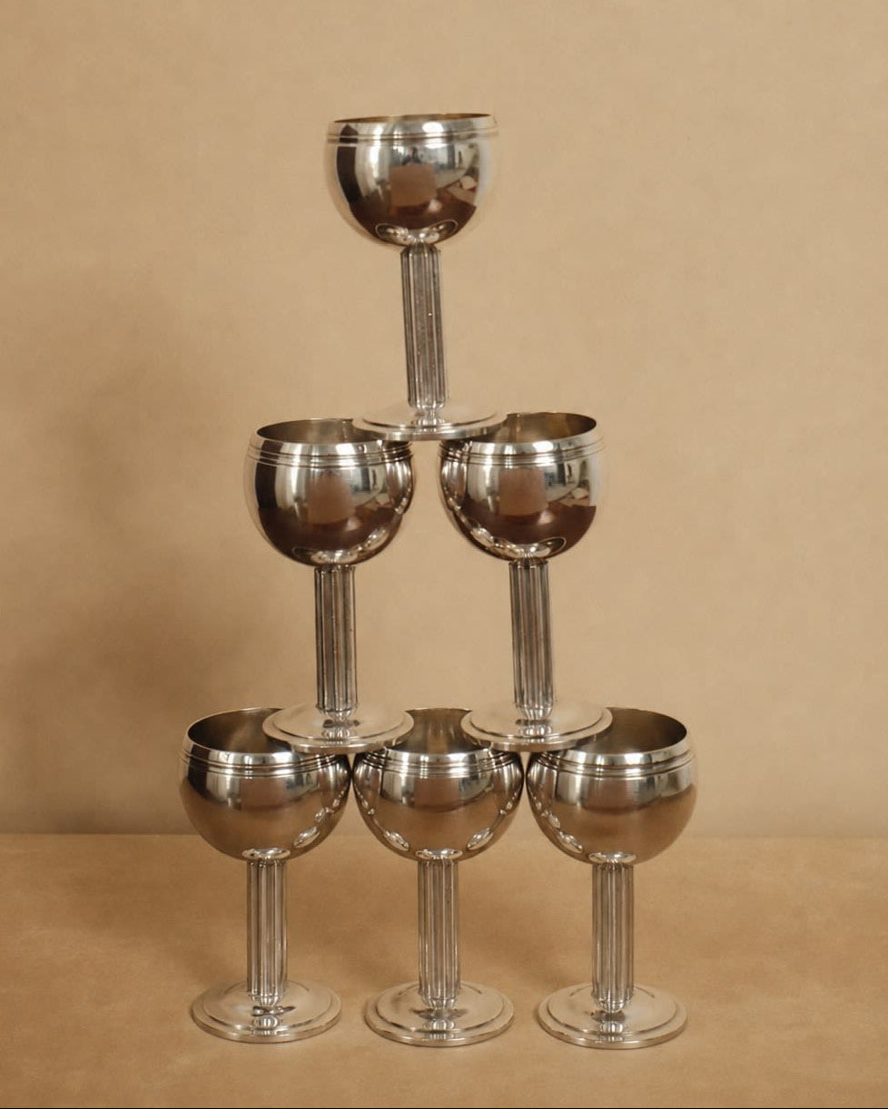 Set of 6 Silver-Plated Metal Liqueur Glasses — lifestyle setting