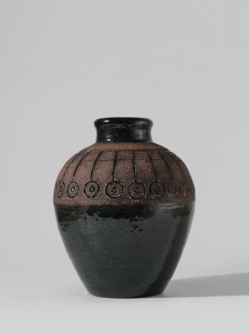 Eke Bjerén Swedish Ceramic Vase by Vintage Stories | The Oblist — handcrafted dark ceramic with decorative pattern