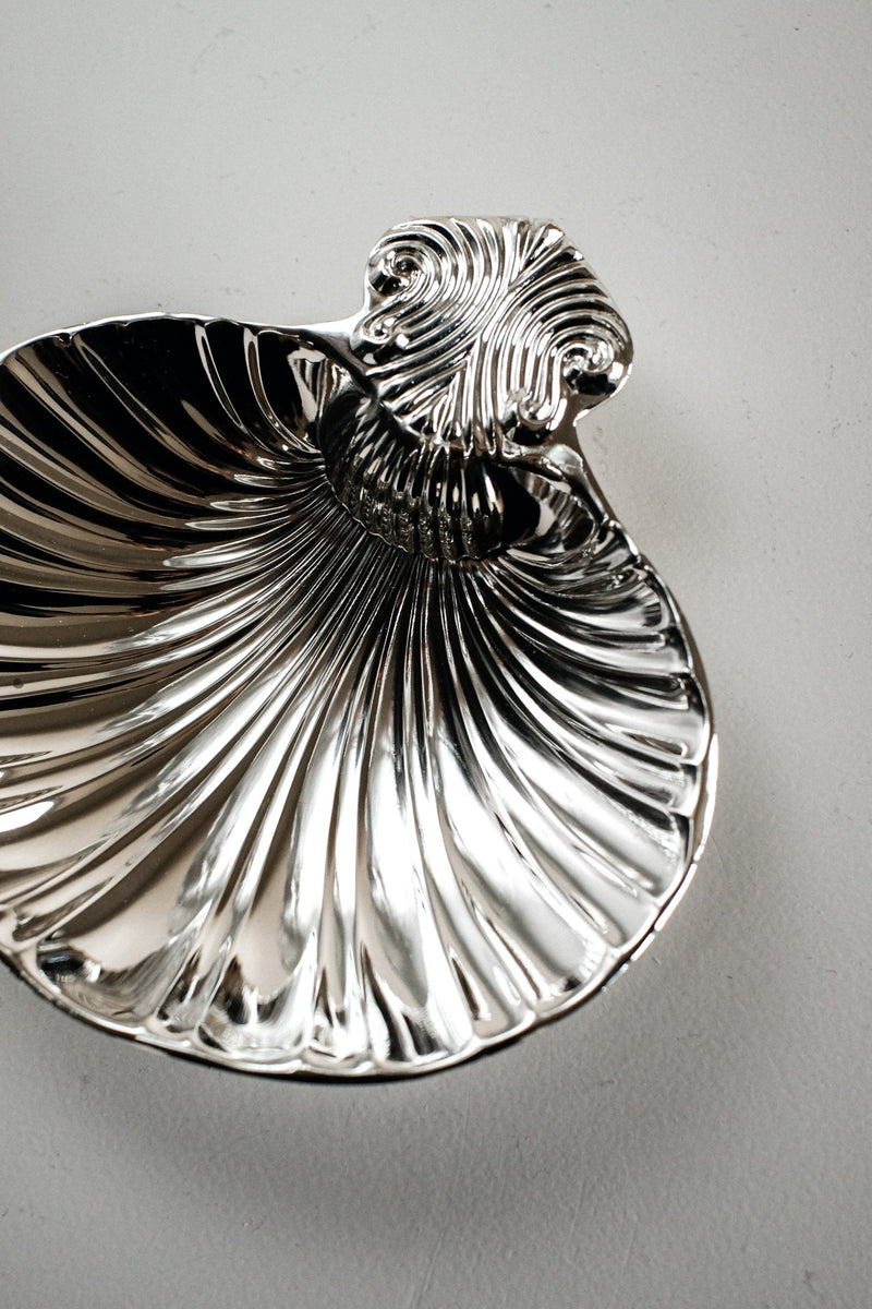 Silver-Plated Shell Tray — close-up of ridged metallic surface
