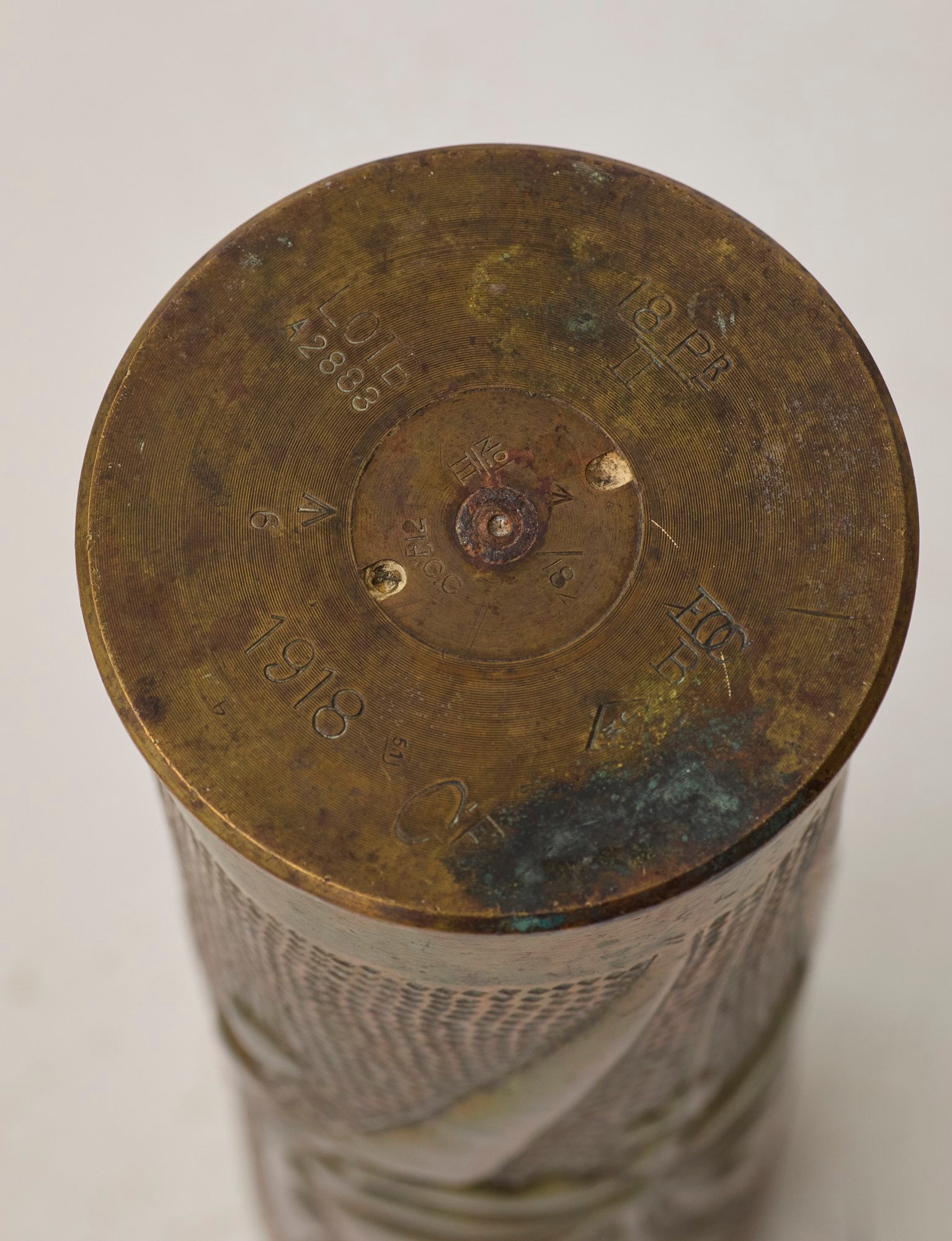 Vintage Vase in Metal Brass (hand-repoussé Iris motif) — view 9